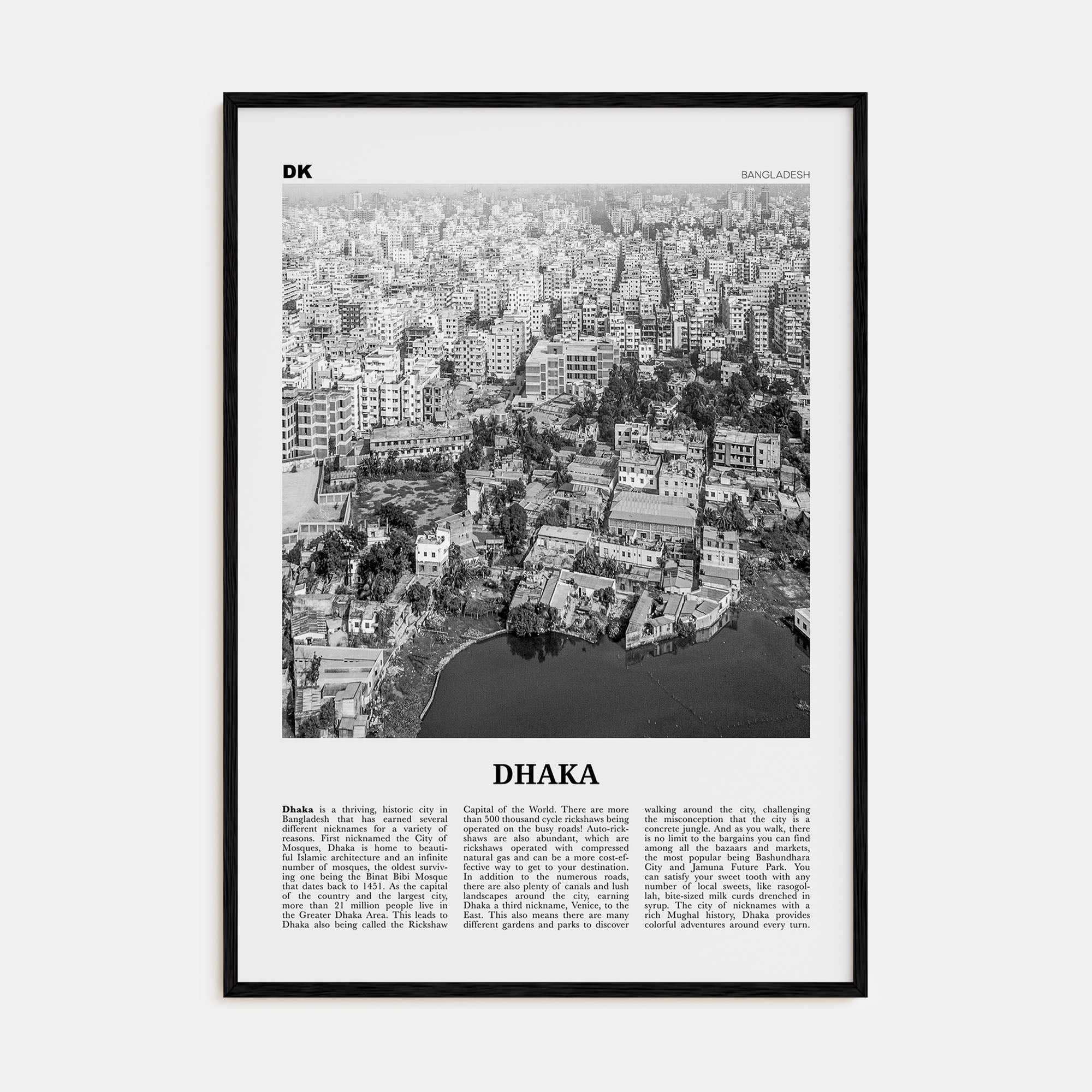 Dhaka Travel B&W Poster