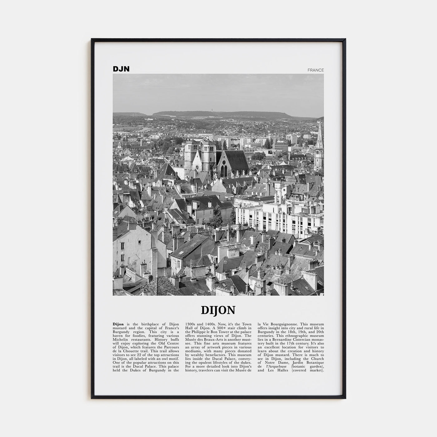 Dijon Travel B&W Poster