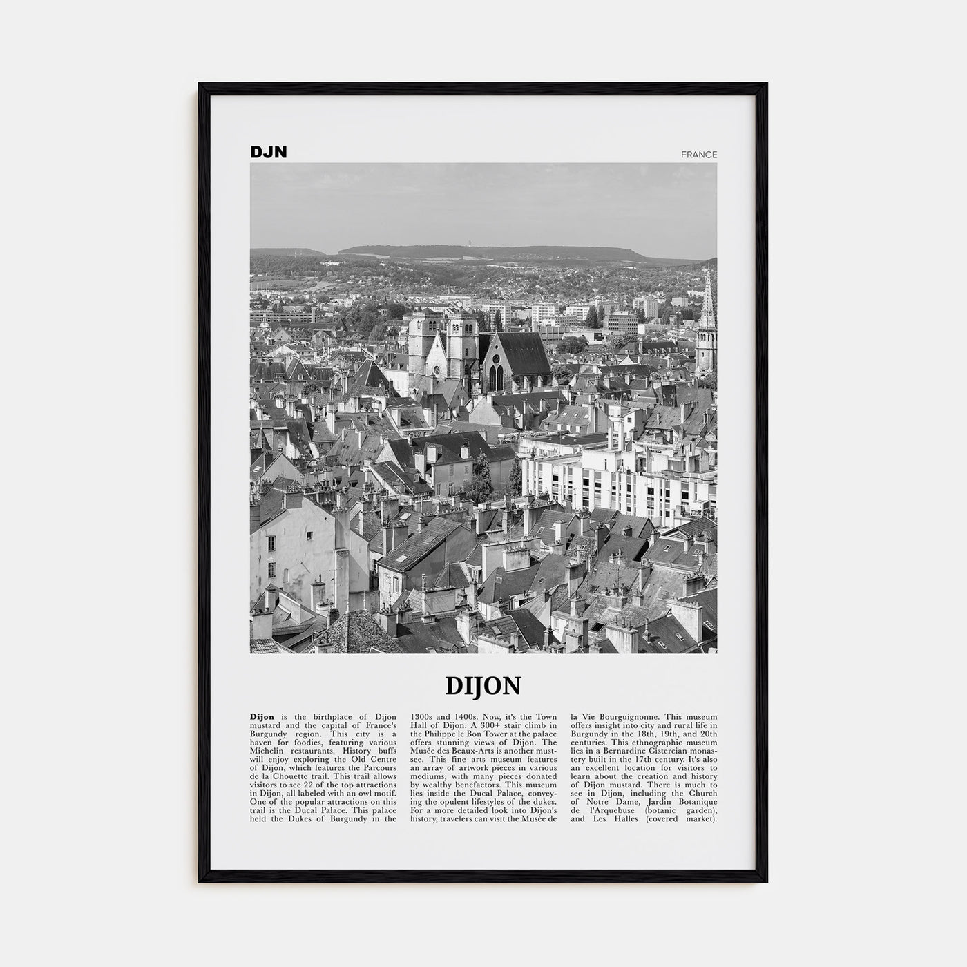 Dijon Travel B&W Poster