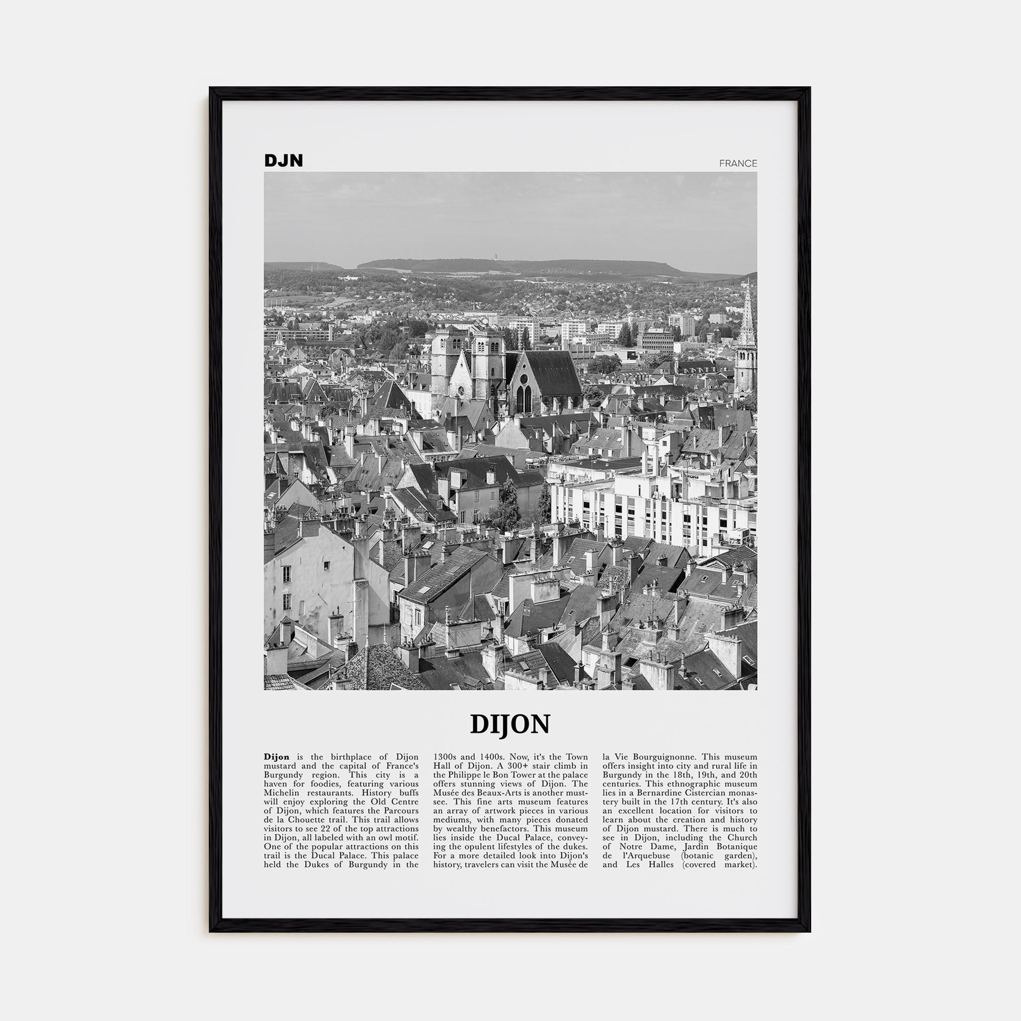 Dijon Travel B&W Poster