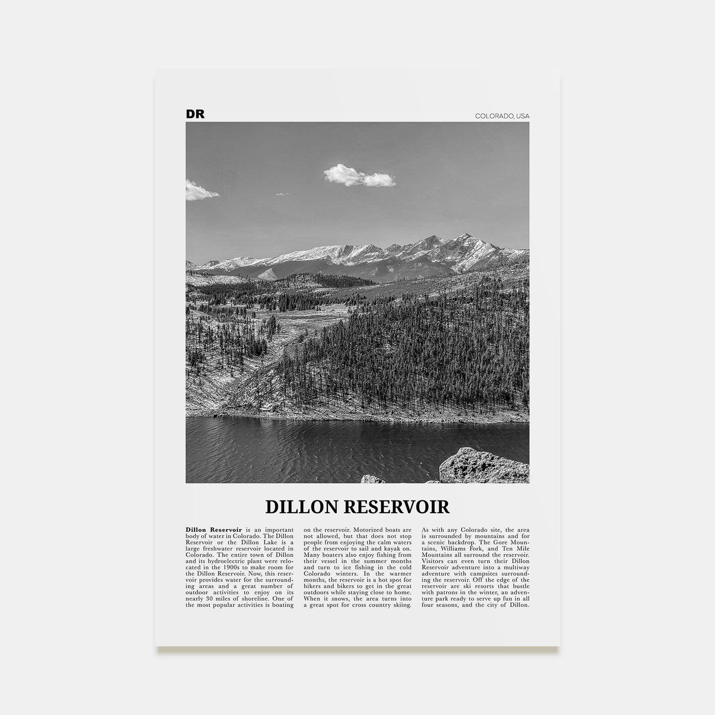 Dillon Reservoir Travel B&W Poster
