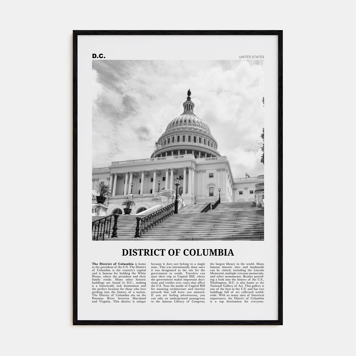 District of Columbia Travel B&W Poster