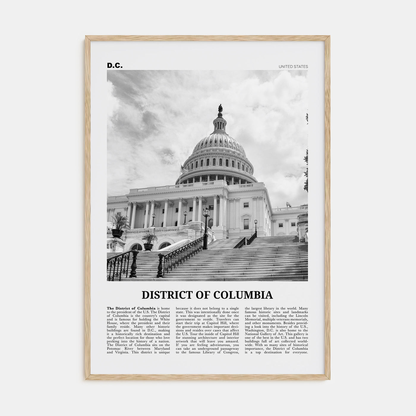 District of Columbia Travel B&W Poster