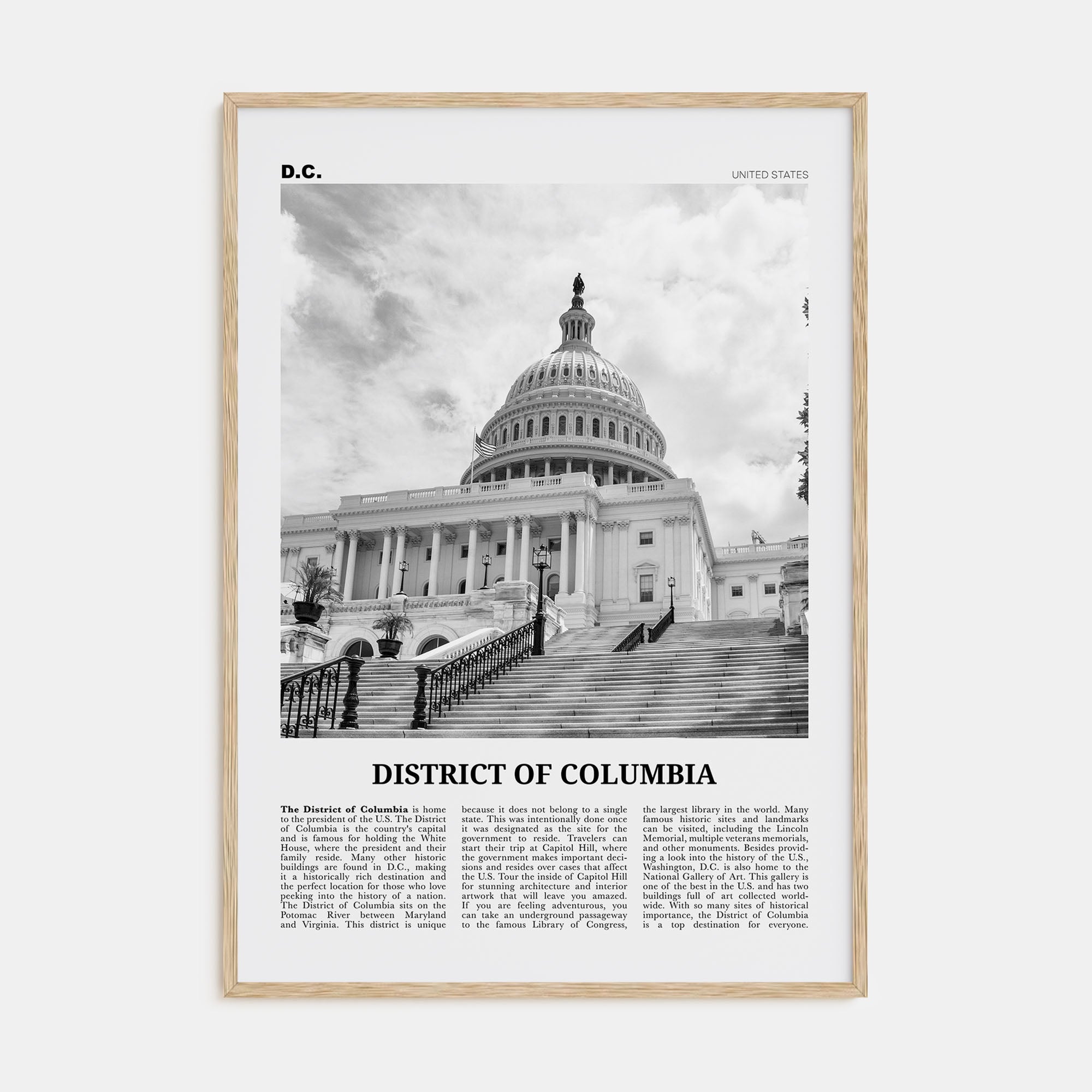 District of Columbia Travel B&W Poster