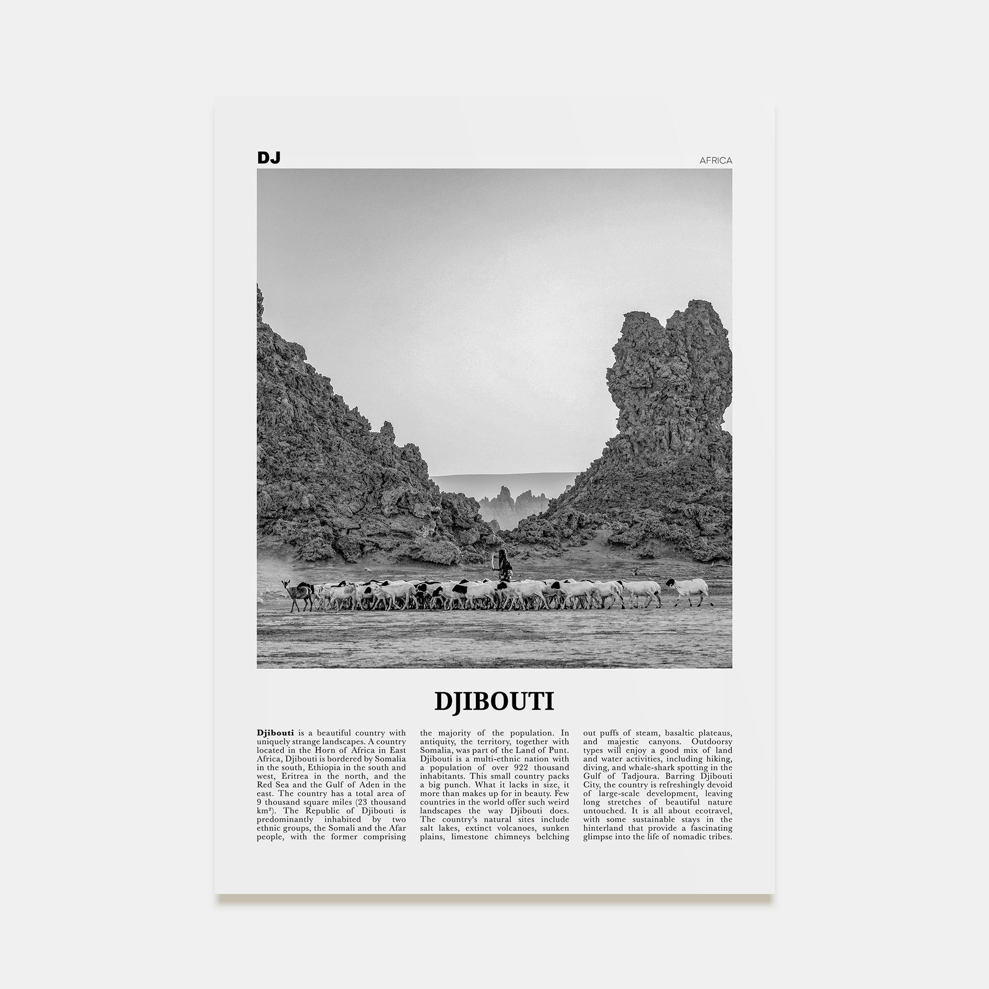 Djibouti Travel B&W Poster