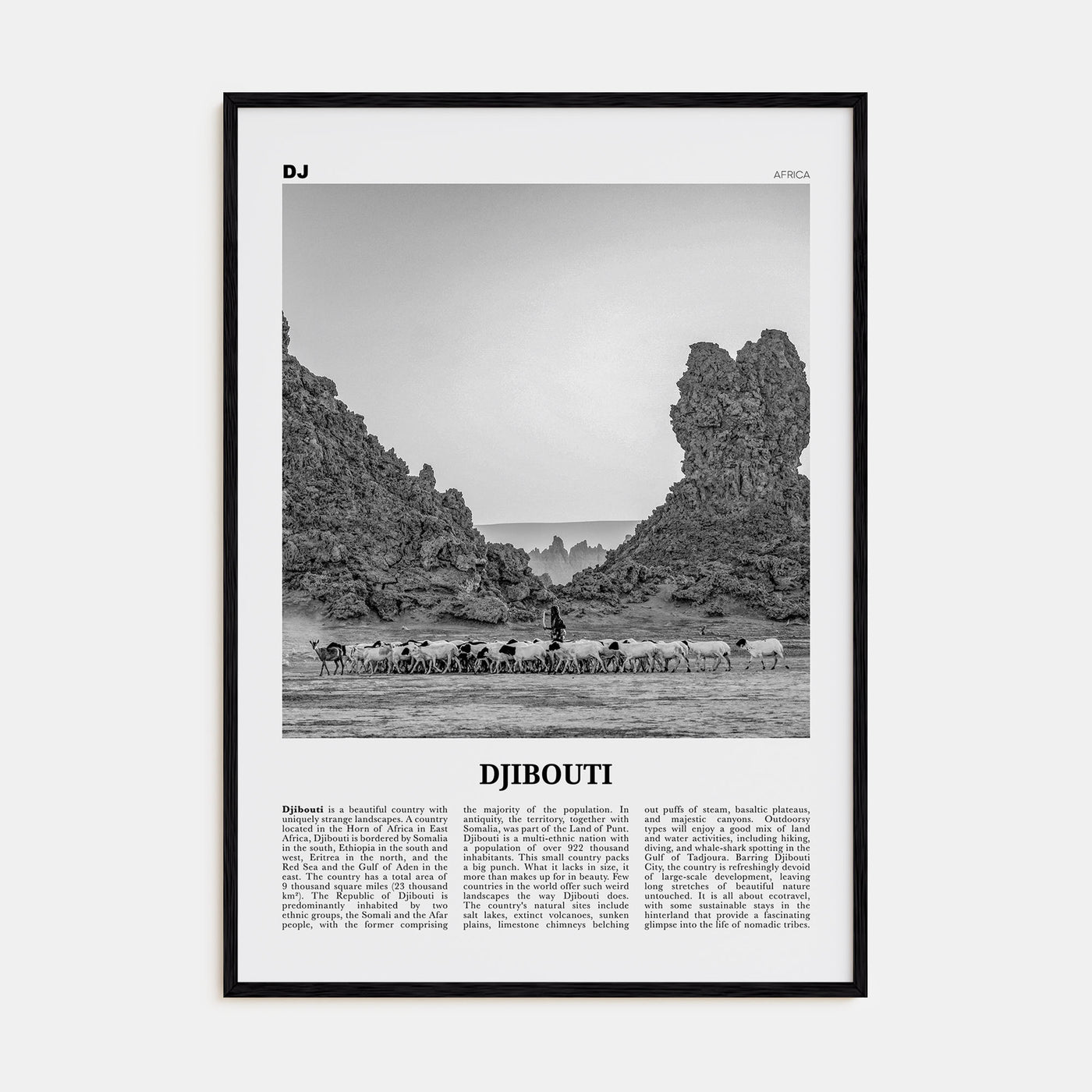 Djibouti Travel B&W Poster
