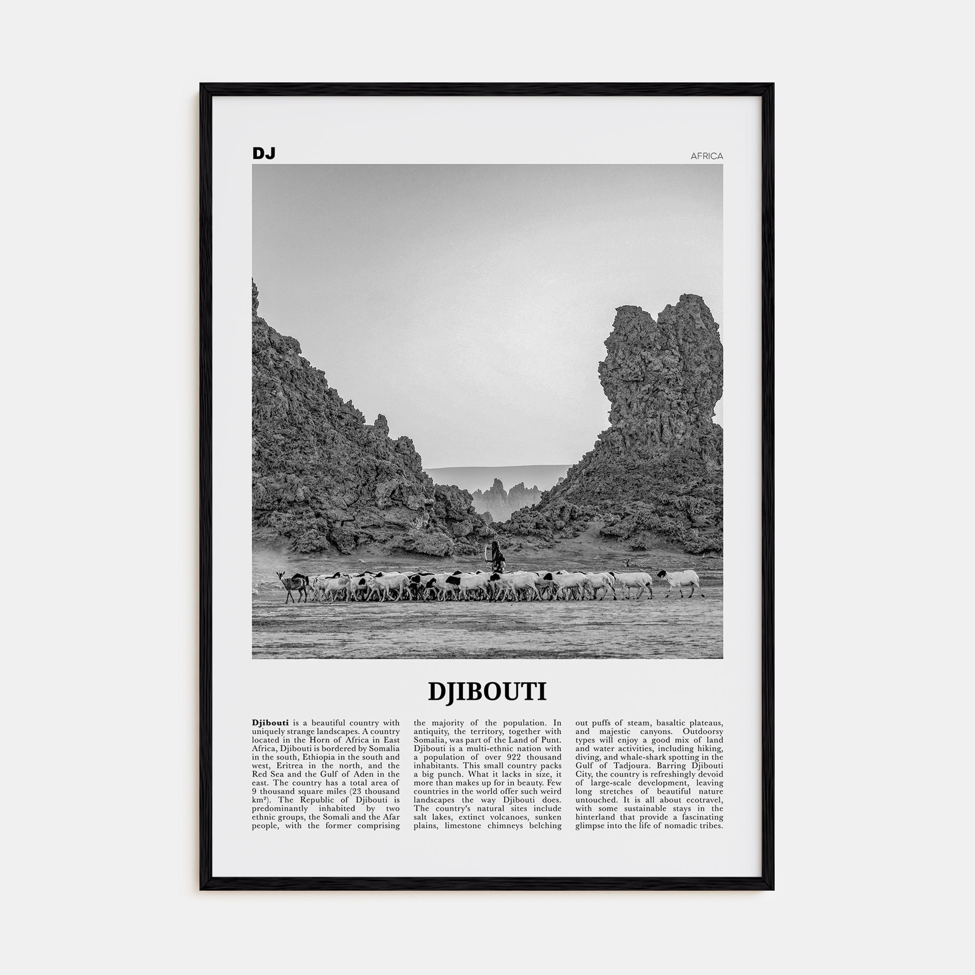 Djibouti Travel B&W Poster