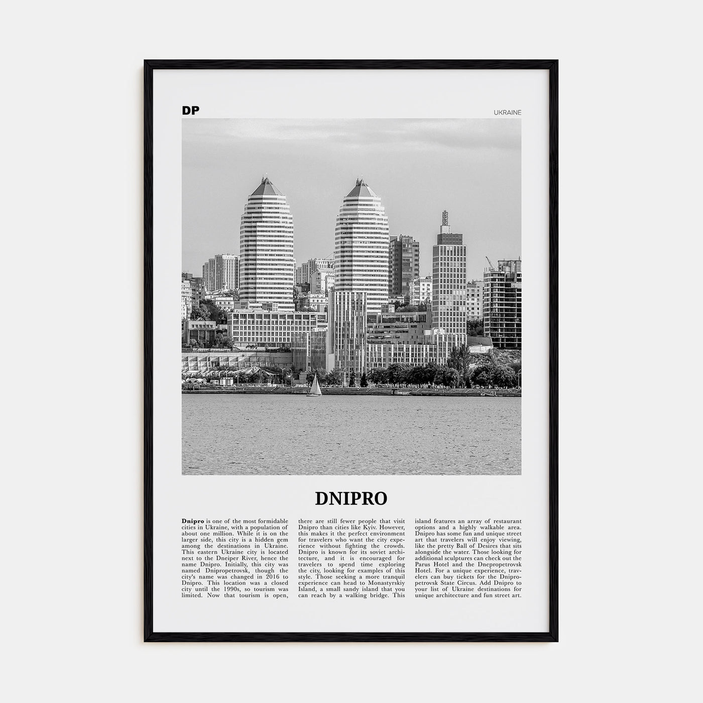 Dnipro Travel B&W Poster