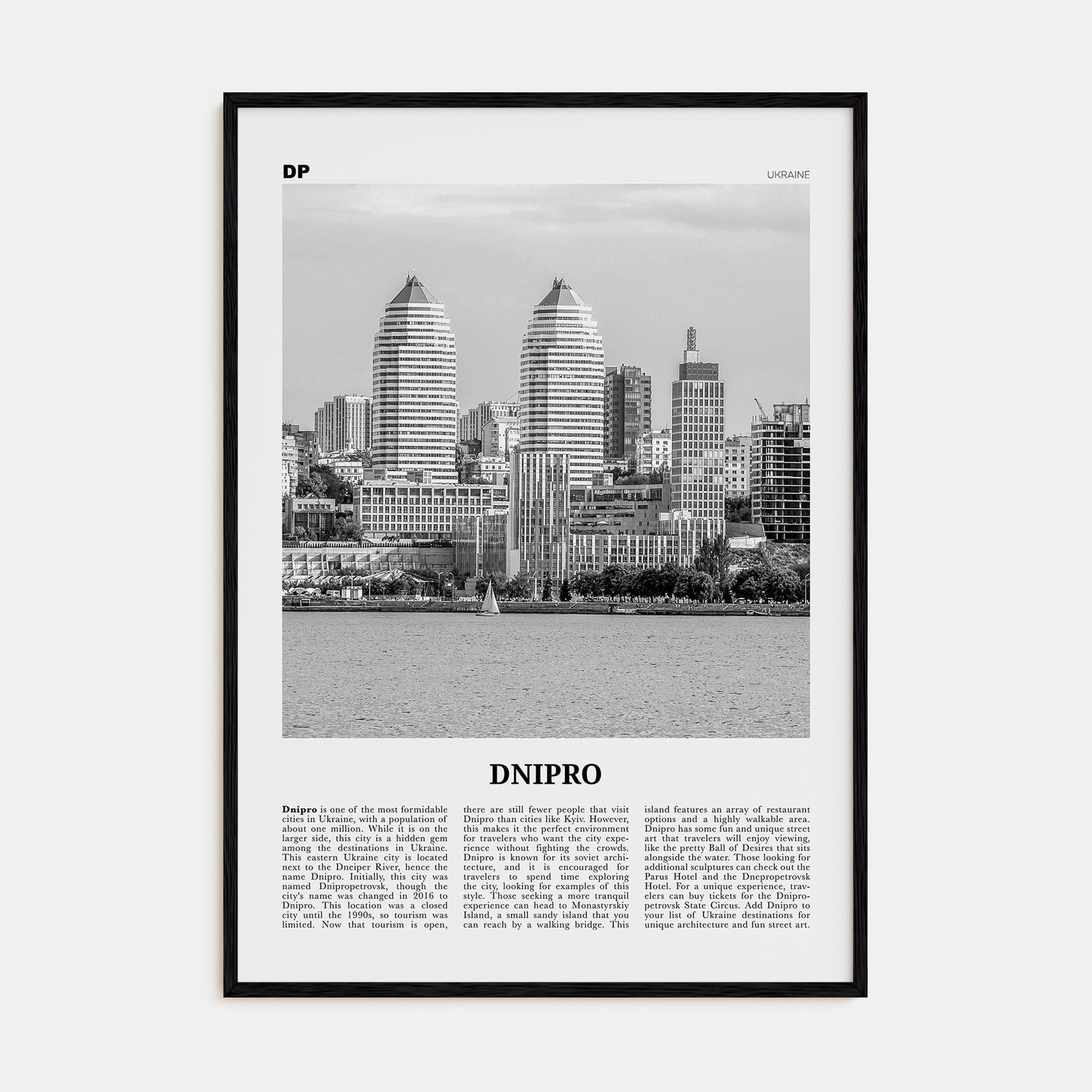 Dnipro Travel B&W Poster