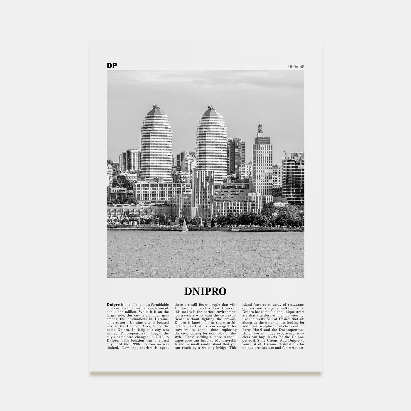Dnipro Travel B&W Poster