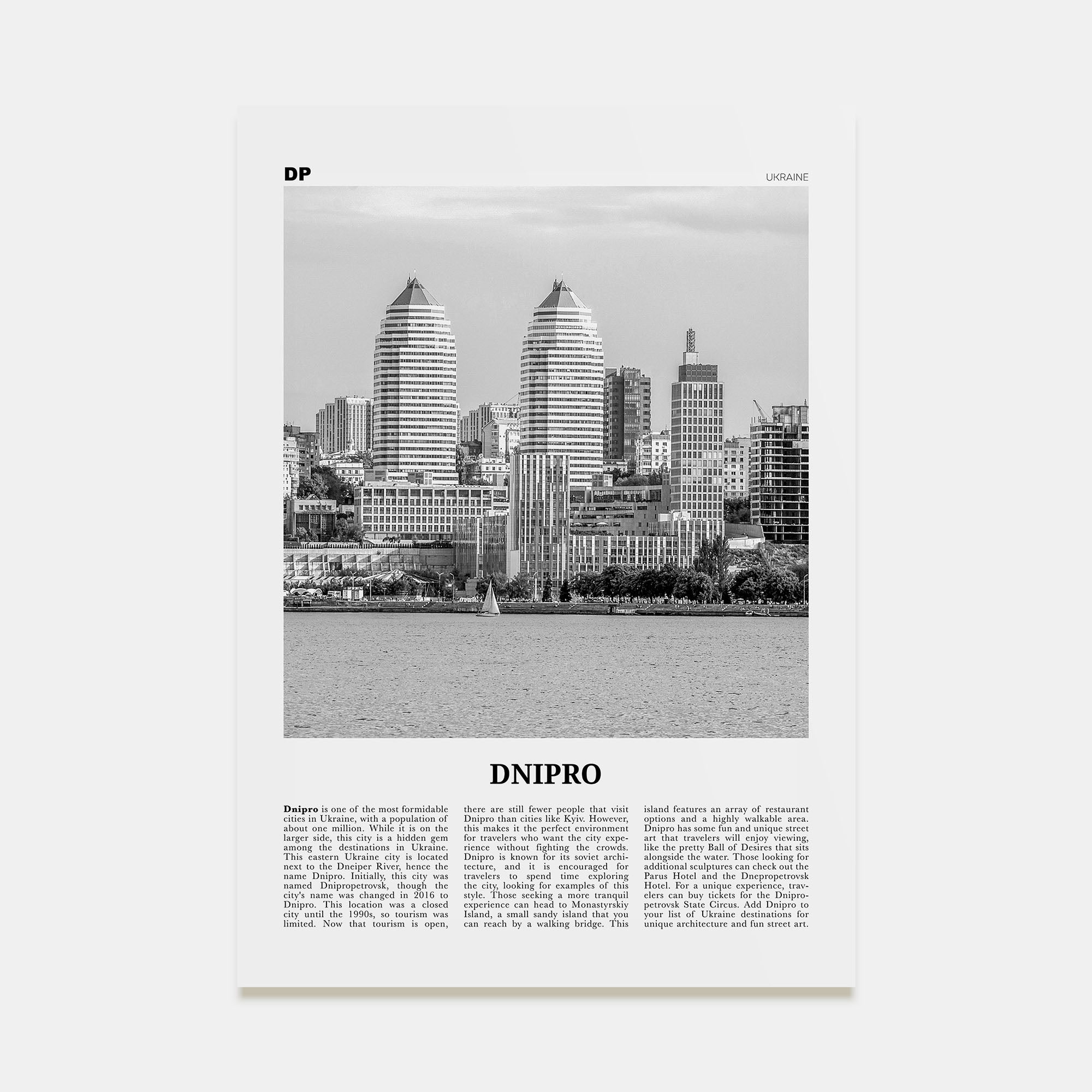 Dnipro Travel B&W Poster