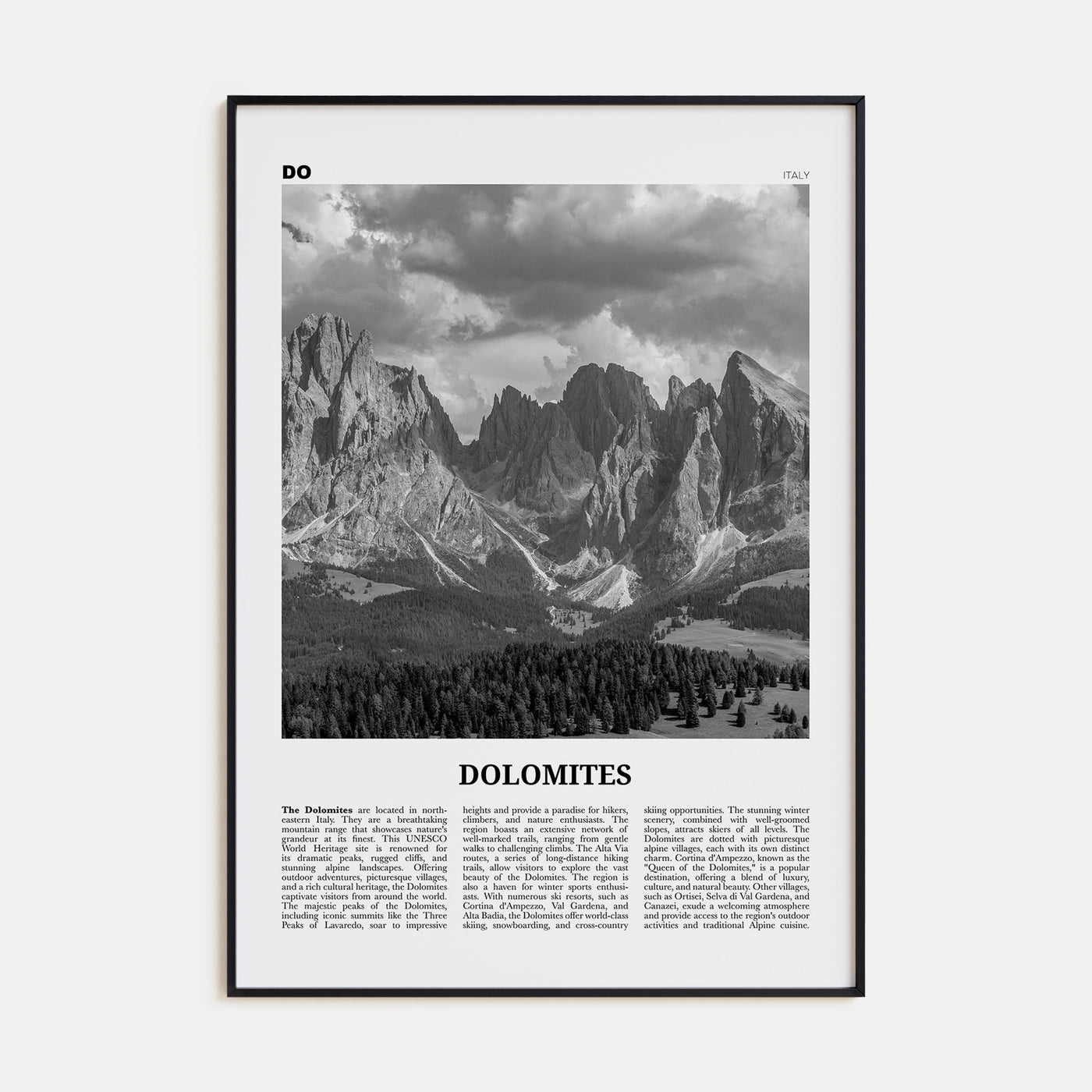 Dolomites Travel B&W Poster