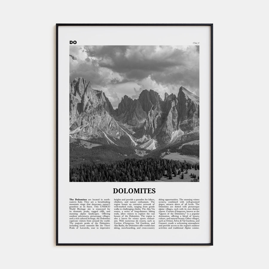 Dolomites Travel B&W Poster
