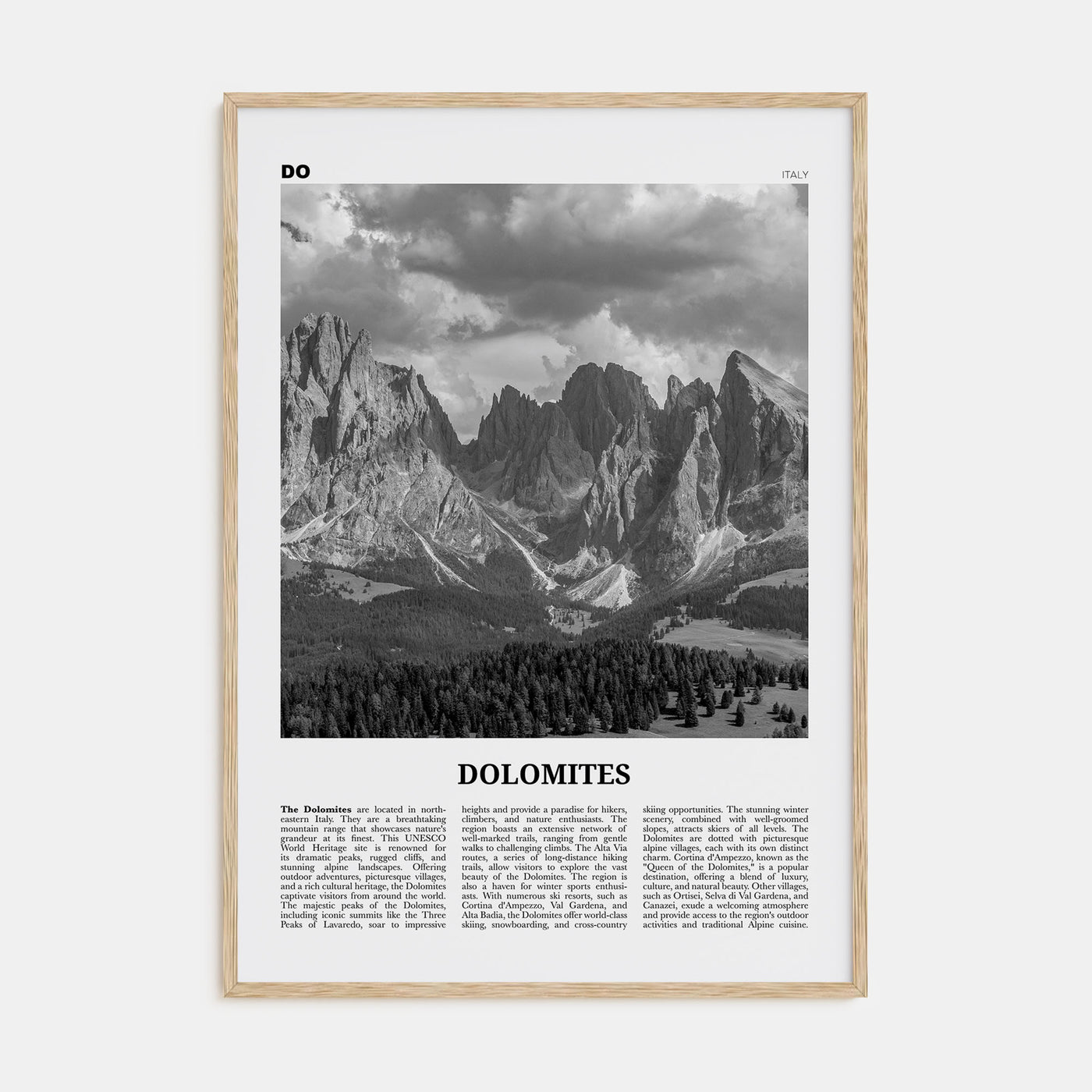 Dolomites Travel B&W Poster