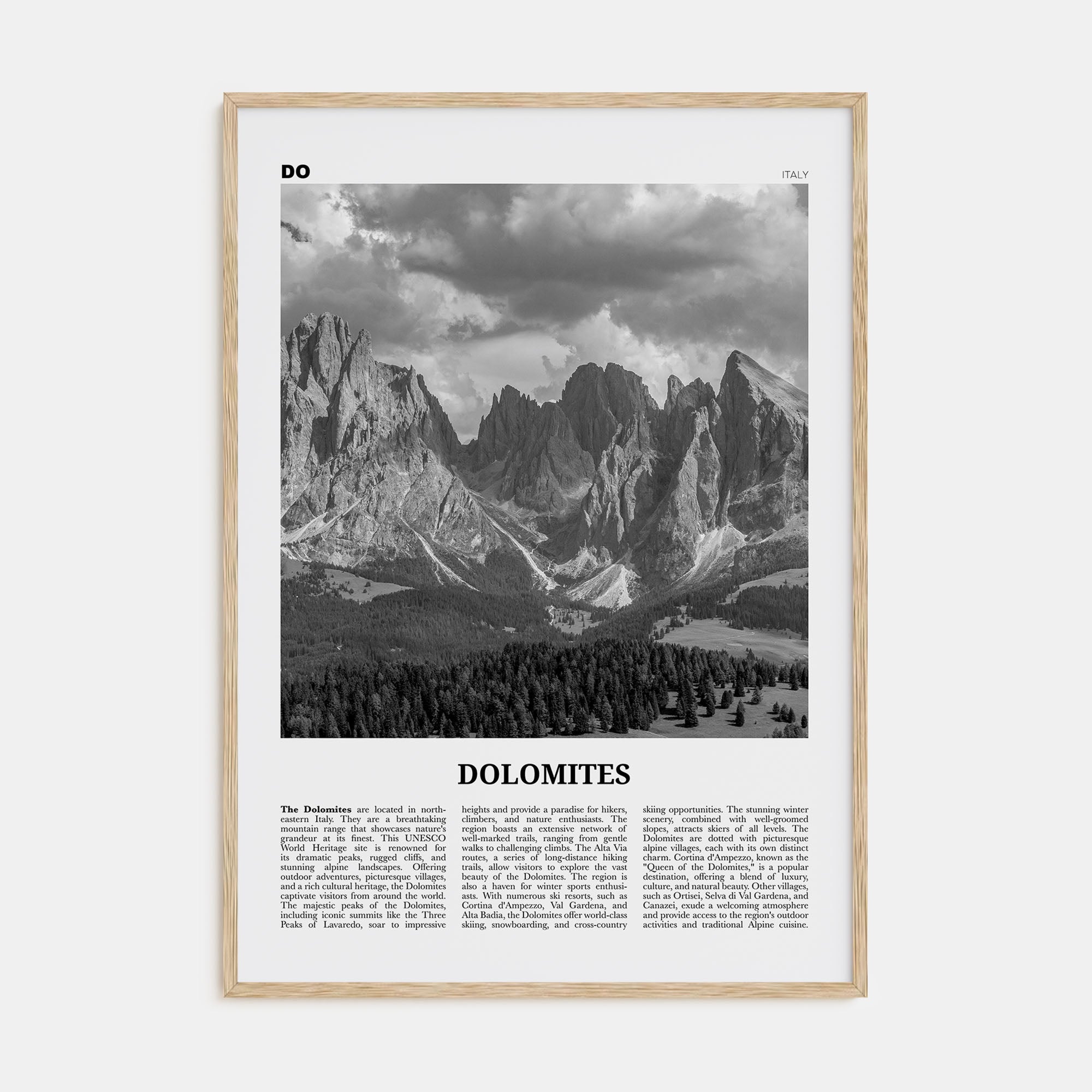 Dolomites Travel B&W Poster