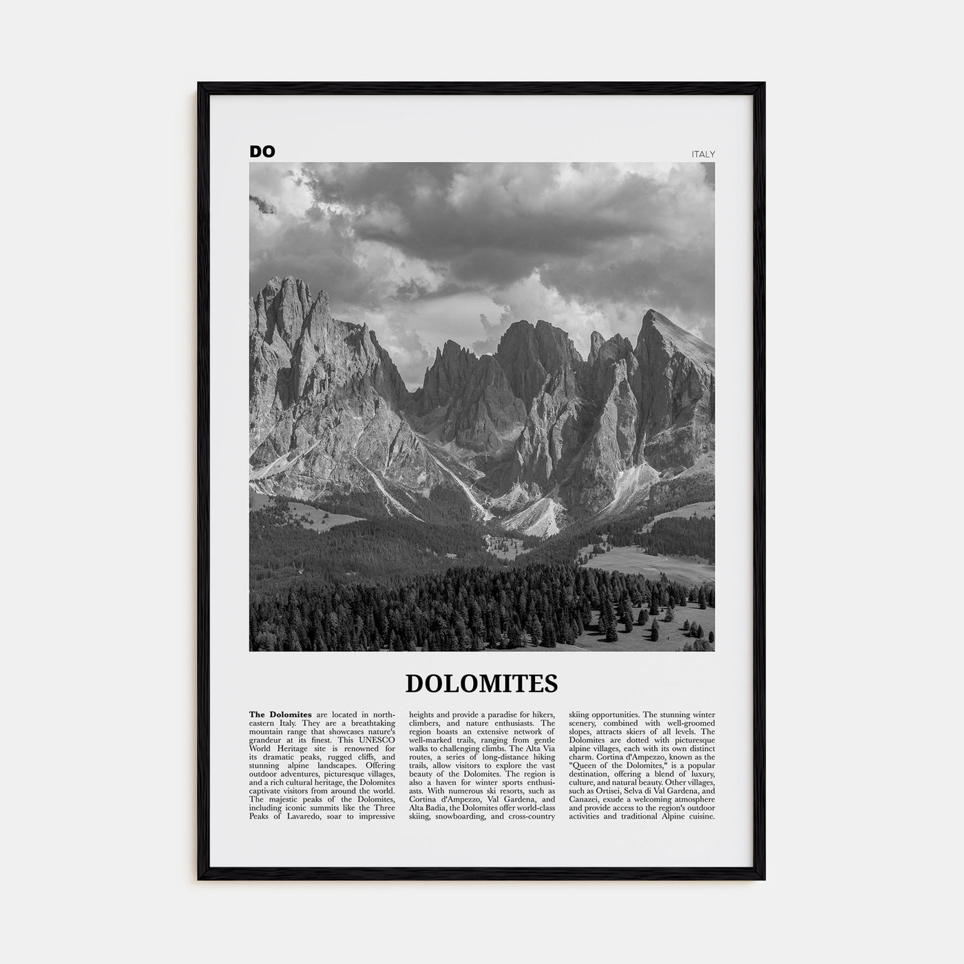 Dolomites Travel B&W Poster