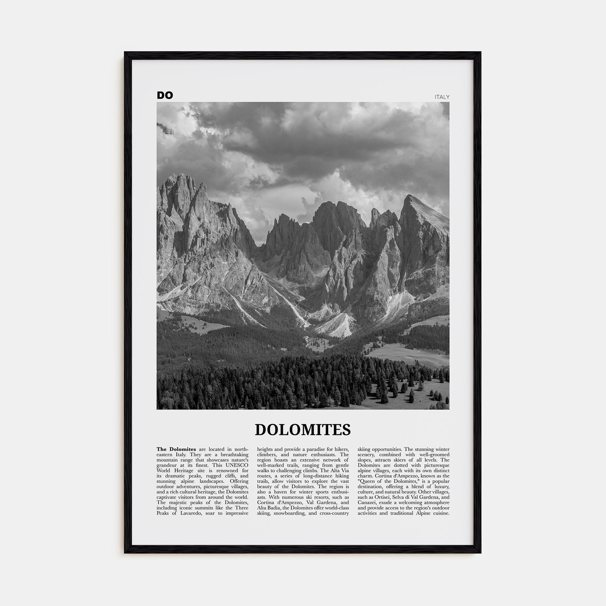 Dolomites Travel B&W Poster