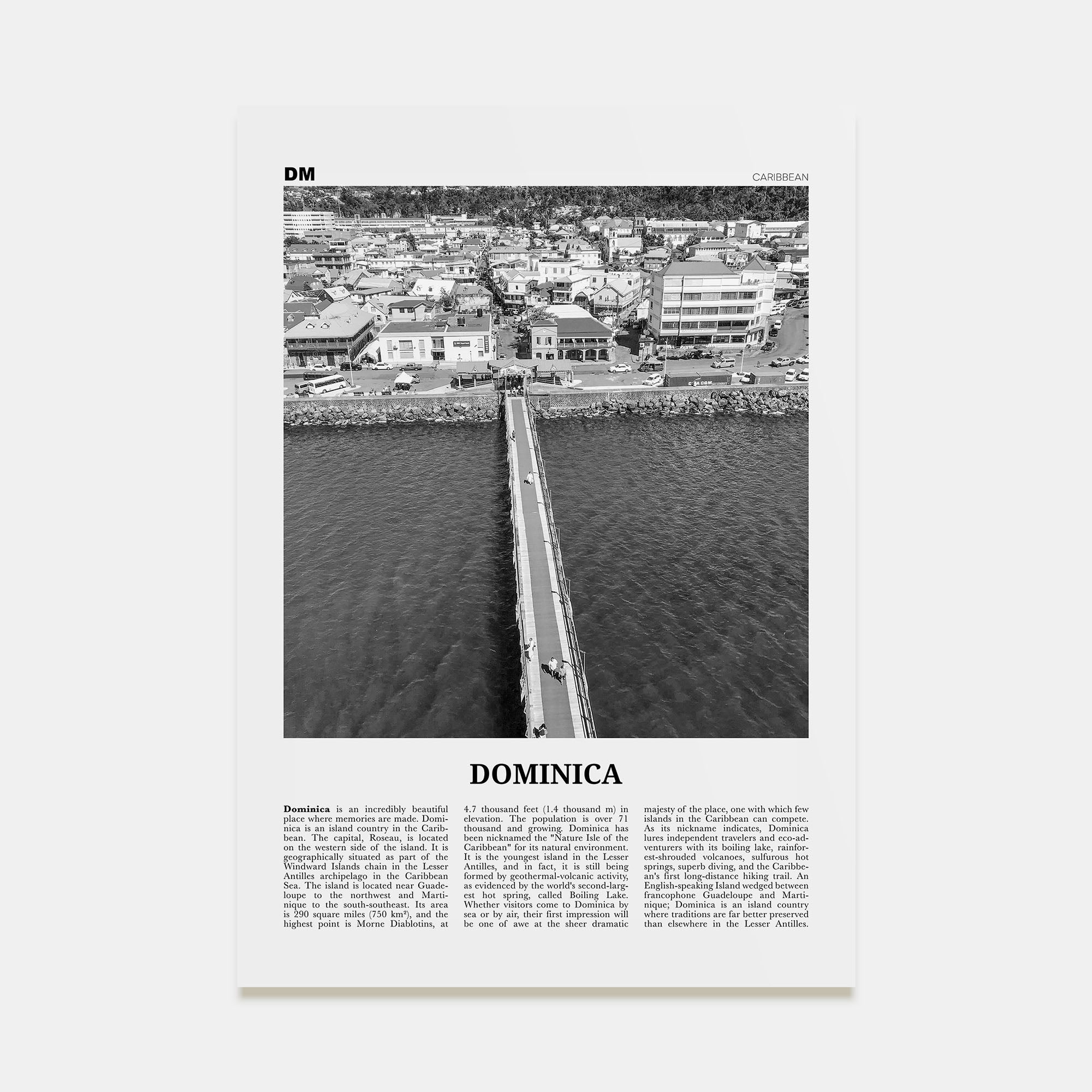 Dominica Travel B&W Poster