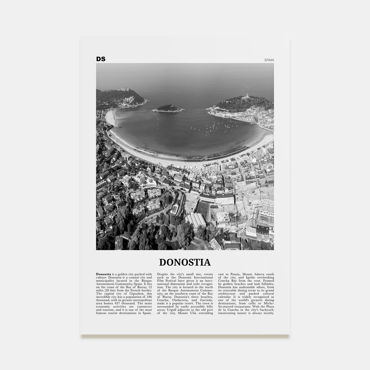 Donostia Travel B&W Poster