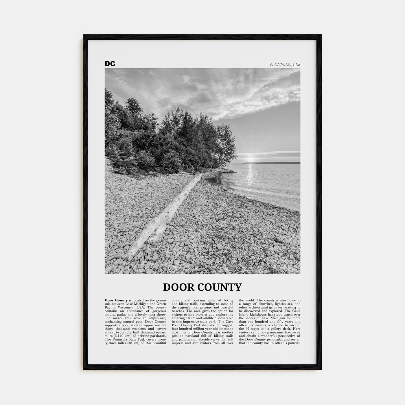 Door County Travel B&W Poster