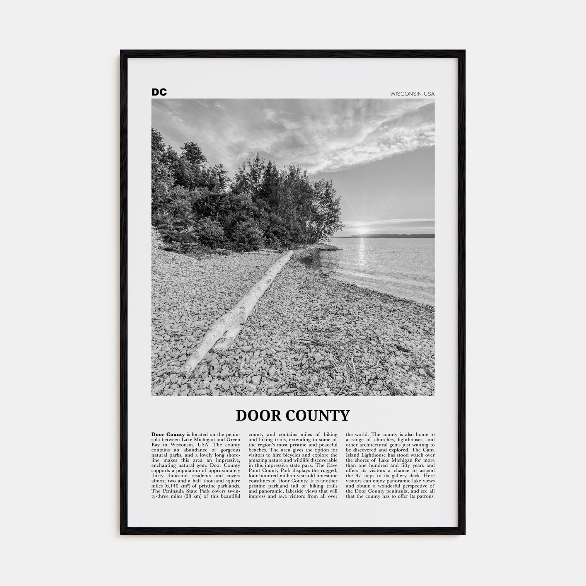 Door County Travel B&W Poster
