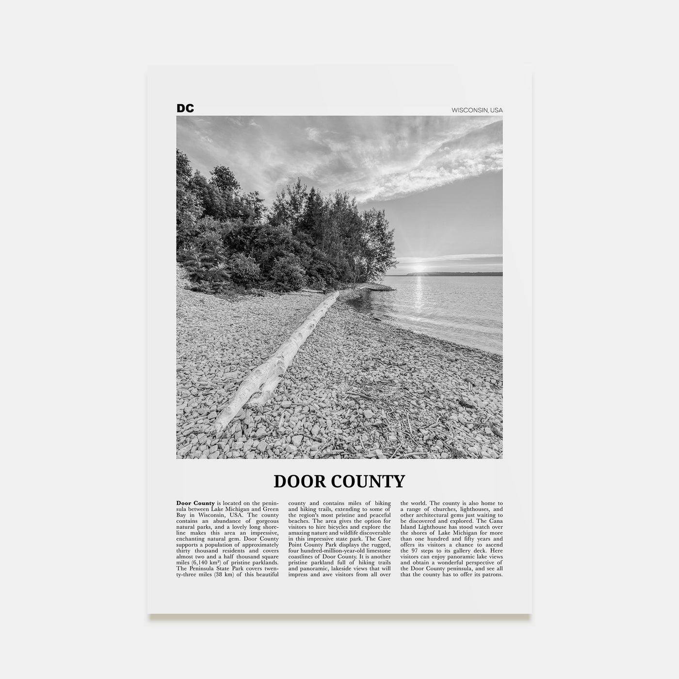 Door County Travel B&W Poster