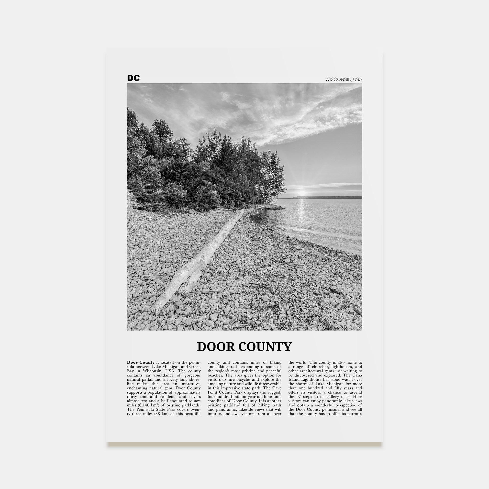 Door County Travel B&W Poster