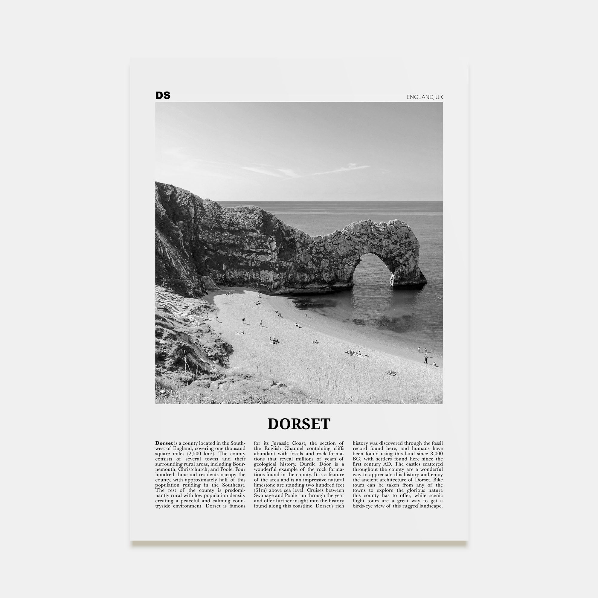 Dorset Travel B&W Poster