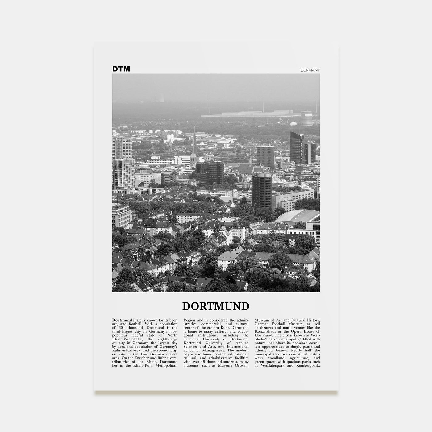 Dortmund Travel B&W Poster