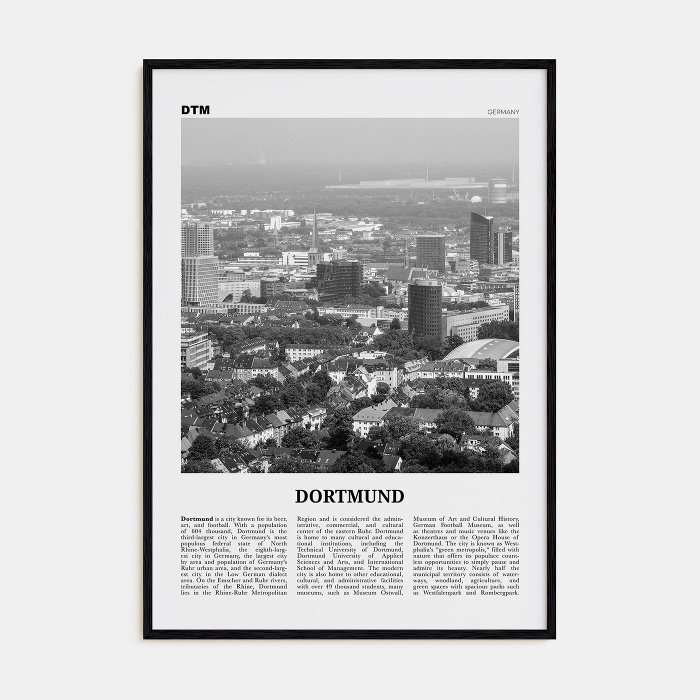Dortmund Travel B&W Poster