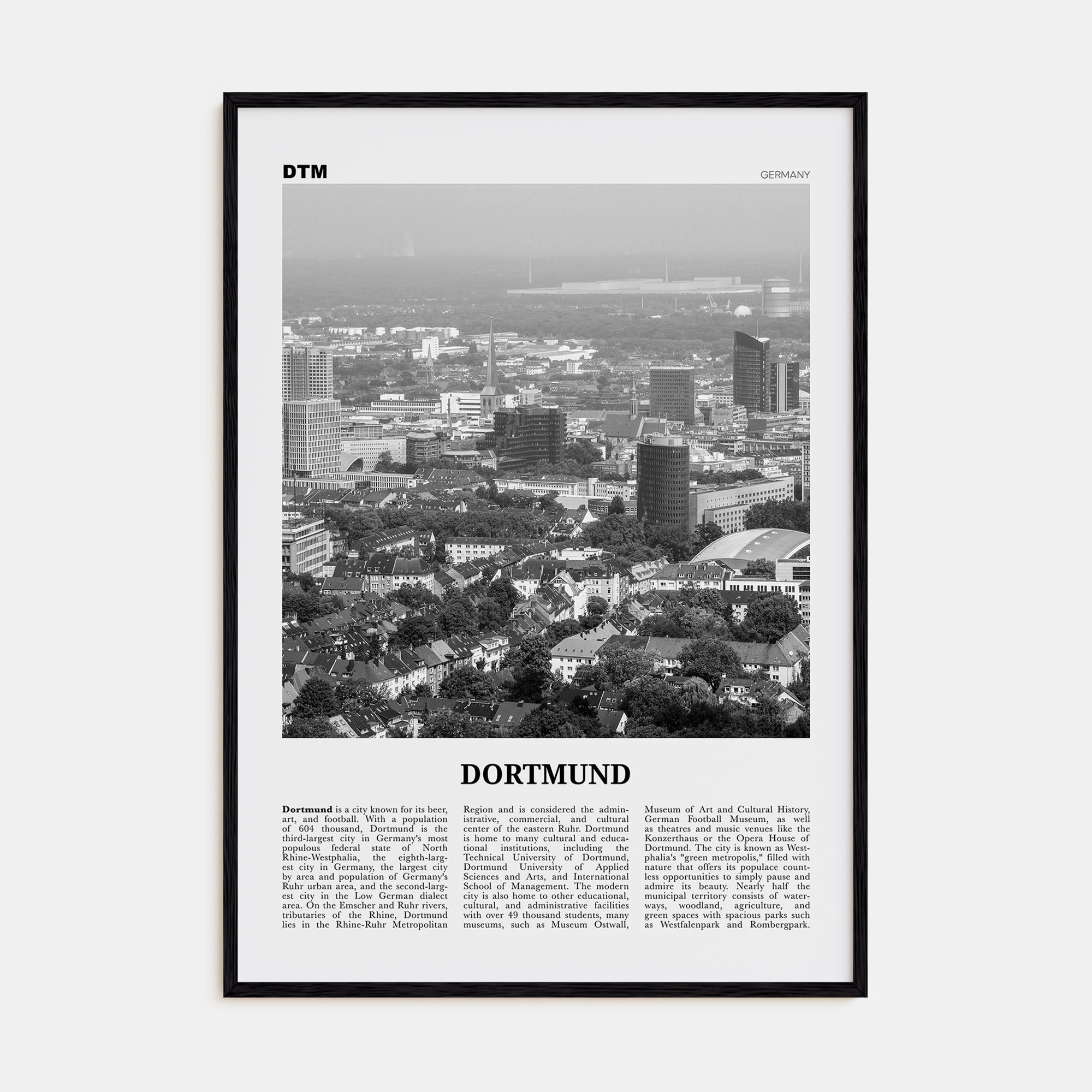 Dortmund Travel B&W Poster