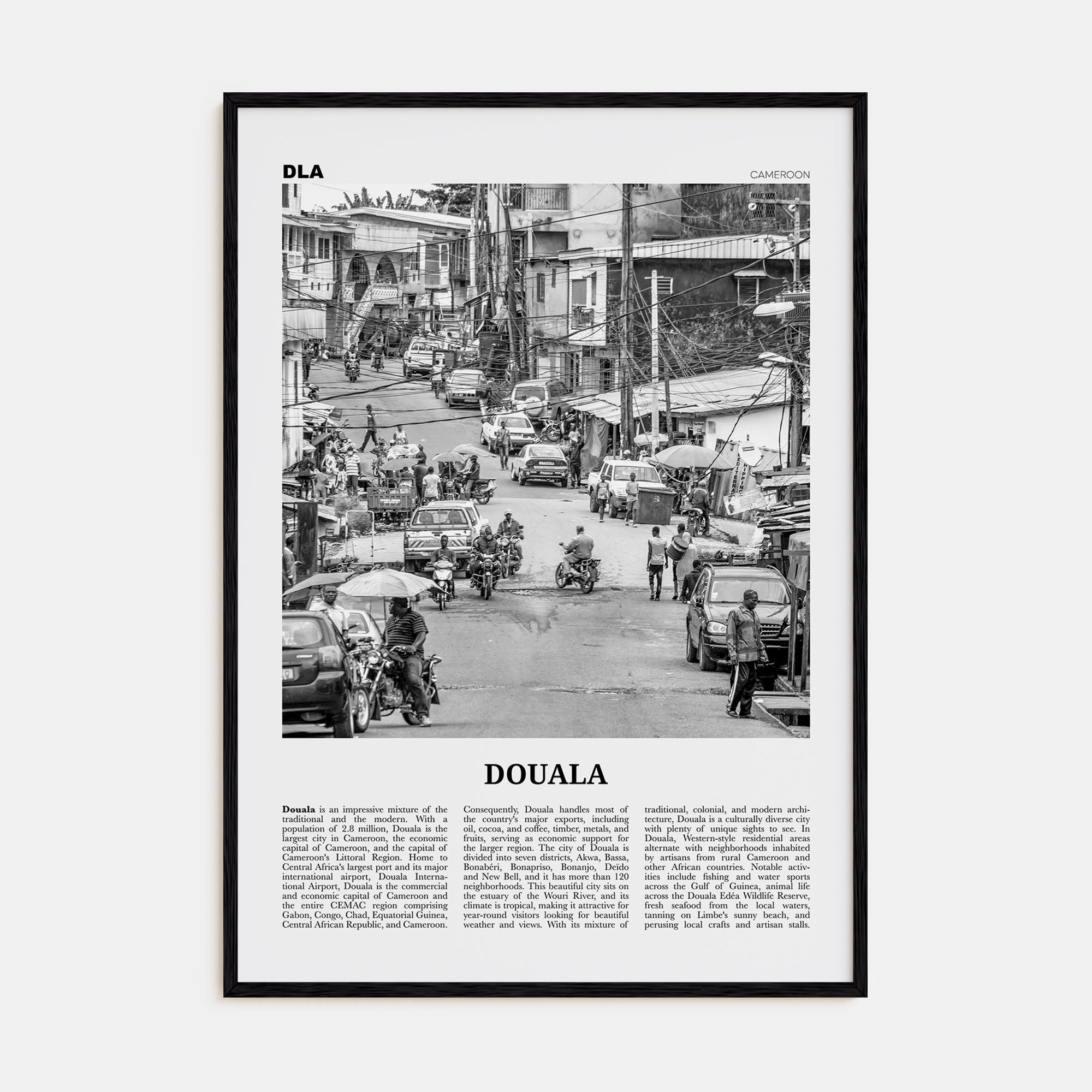 Douala Travel B&W Poster