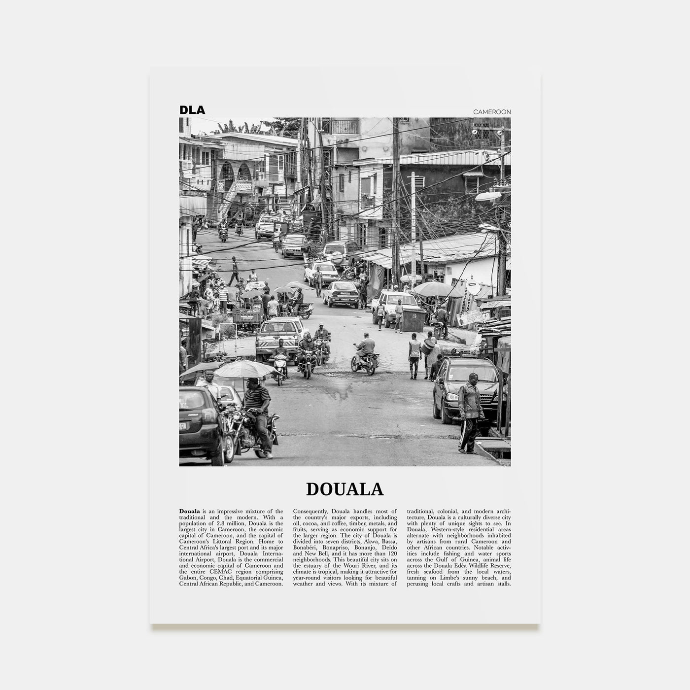 Douala Travel B&W Poster