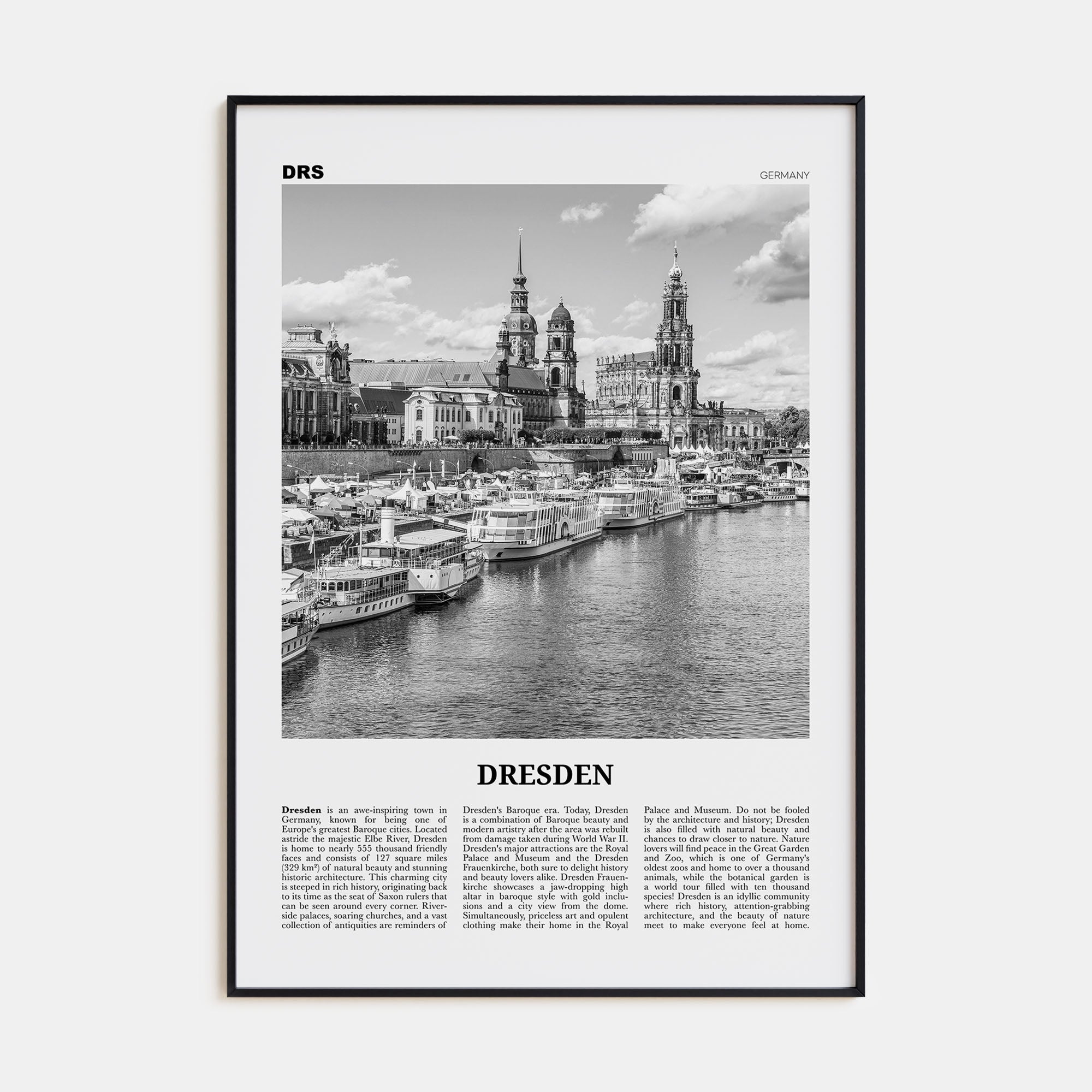 Dresden Travel B&W Poster