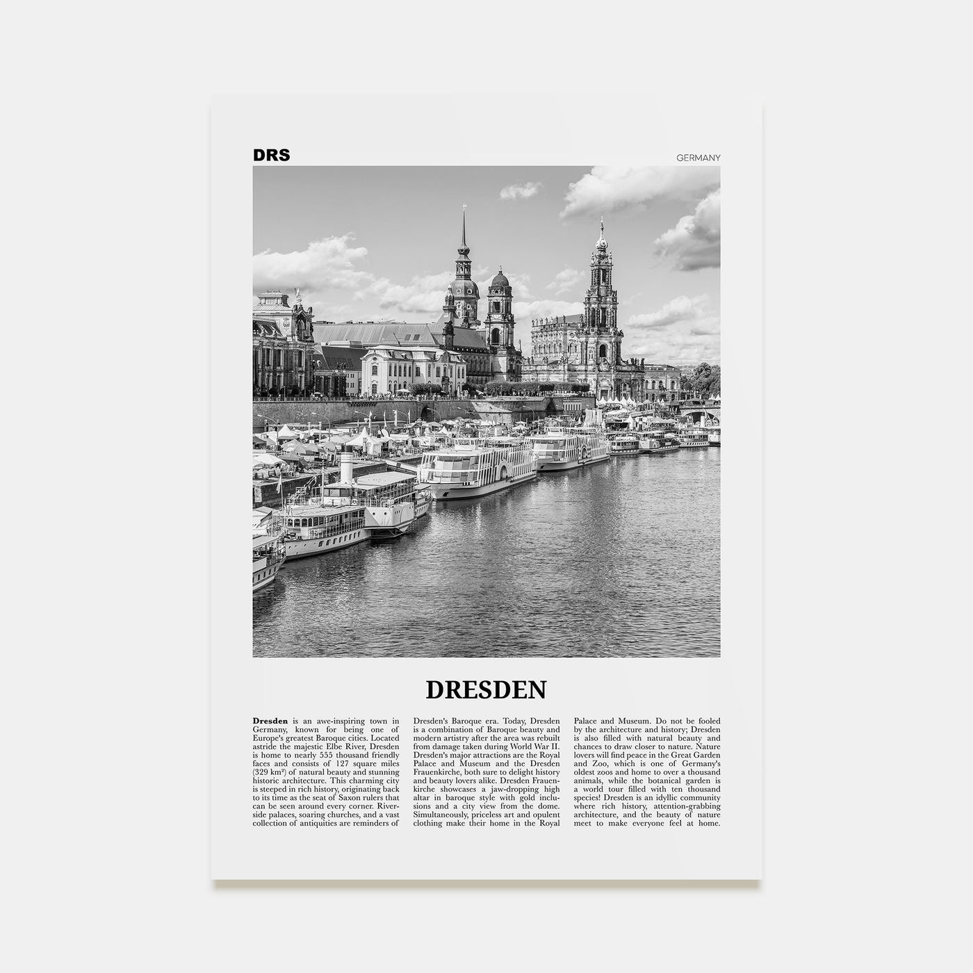 Dresden Travel B&W Poster