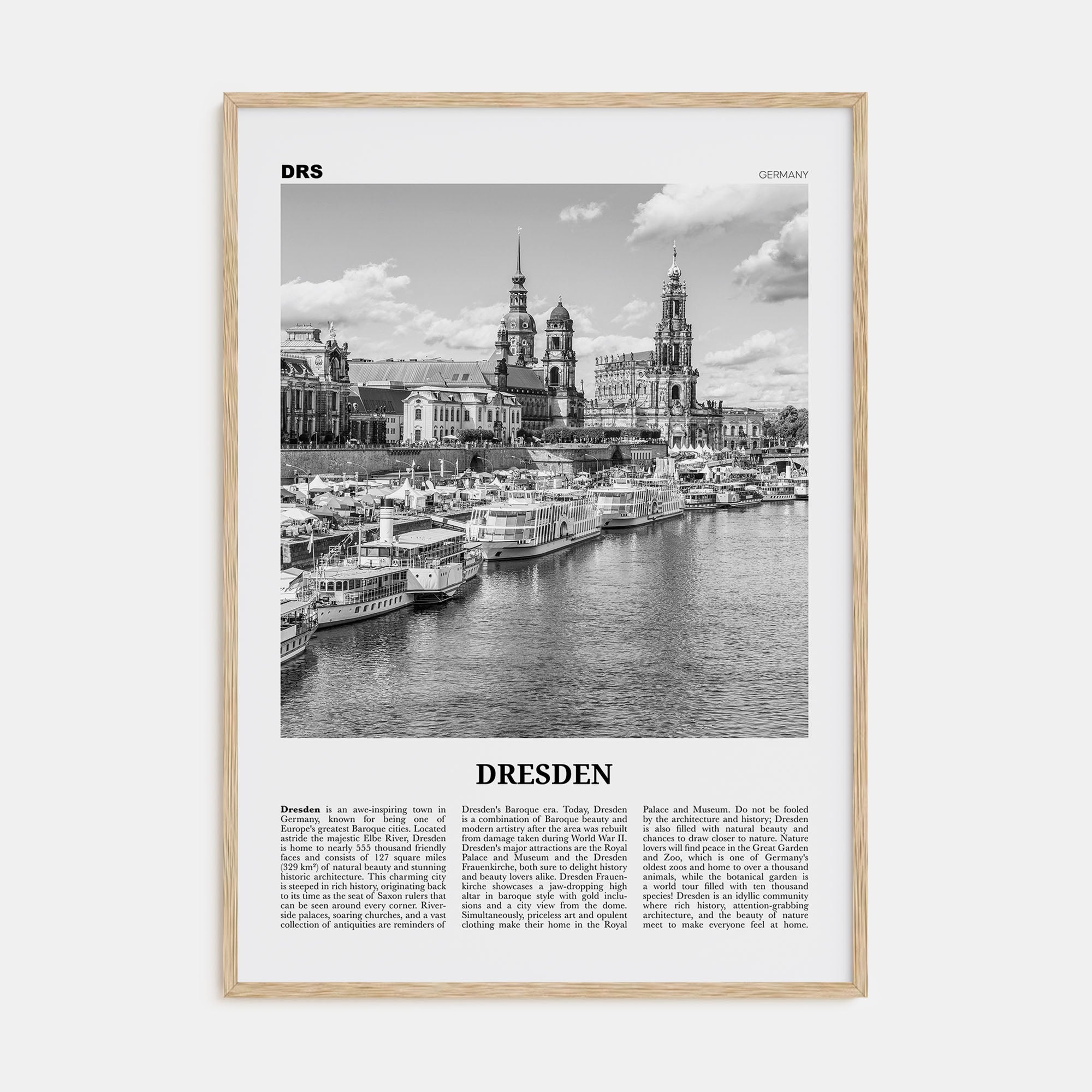 Dresden Travel B&W Poster