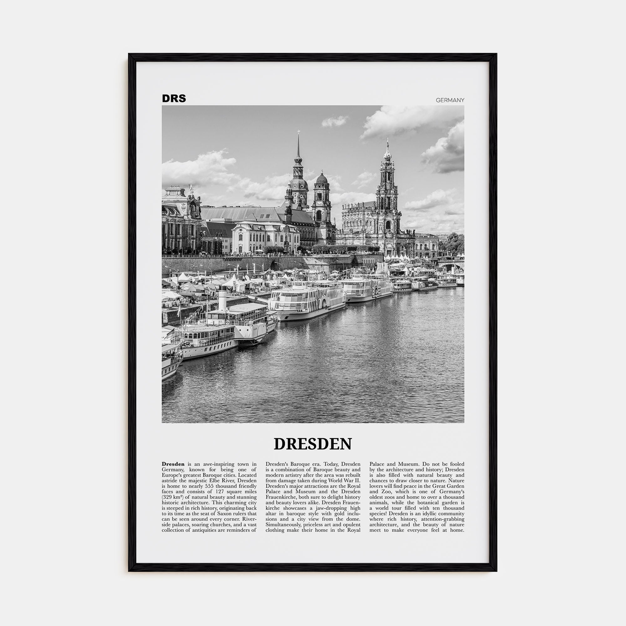 Dresden Travel B&W Poster