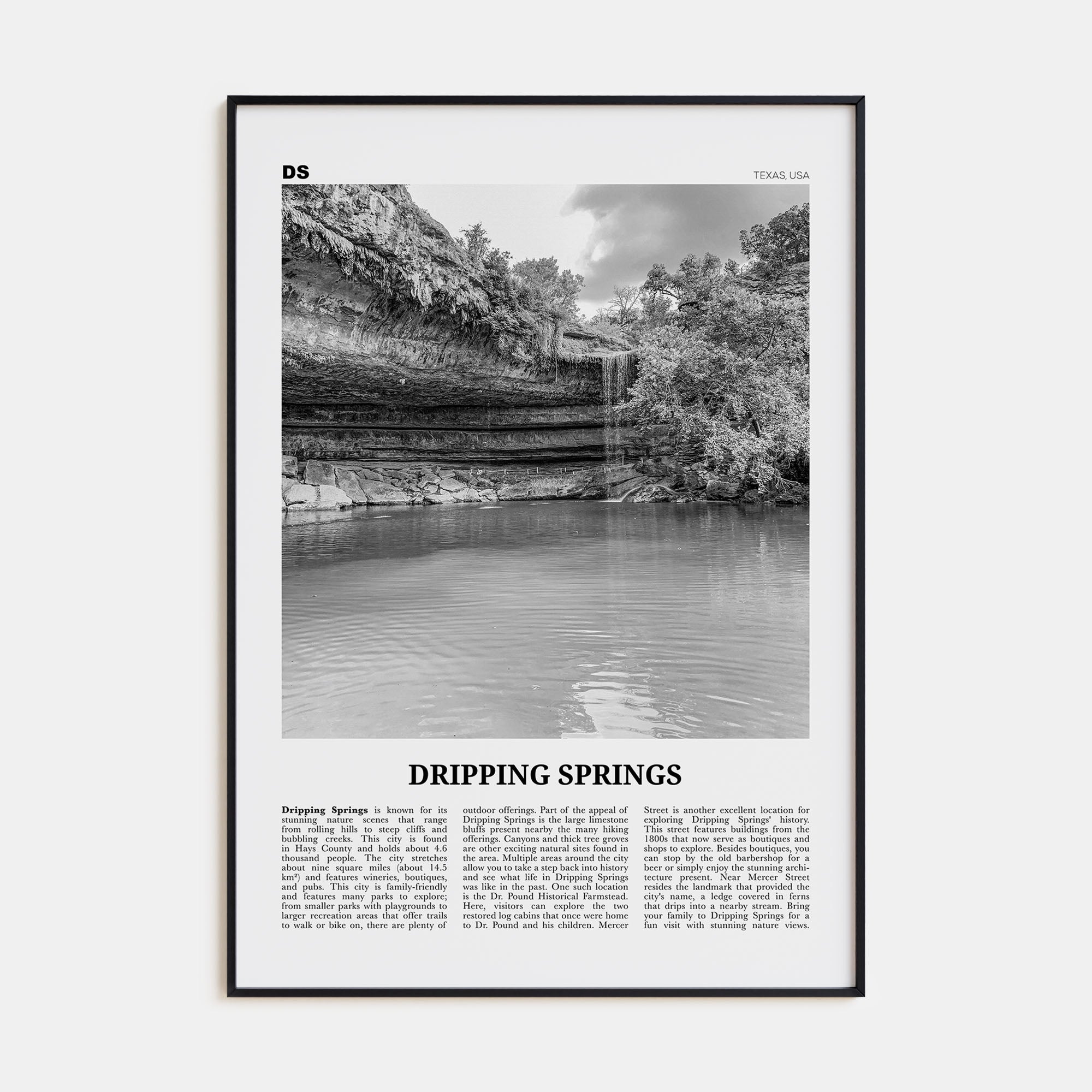 Dripping Springs Travel B&W Poster