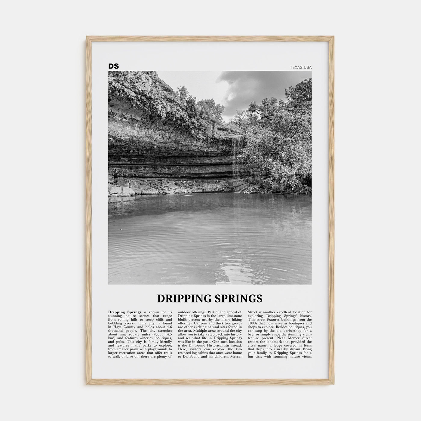 Dripping Springs Travel B&W Poster
