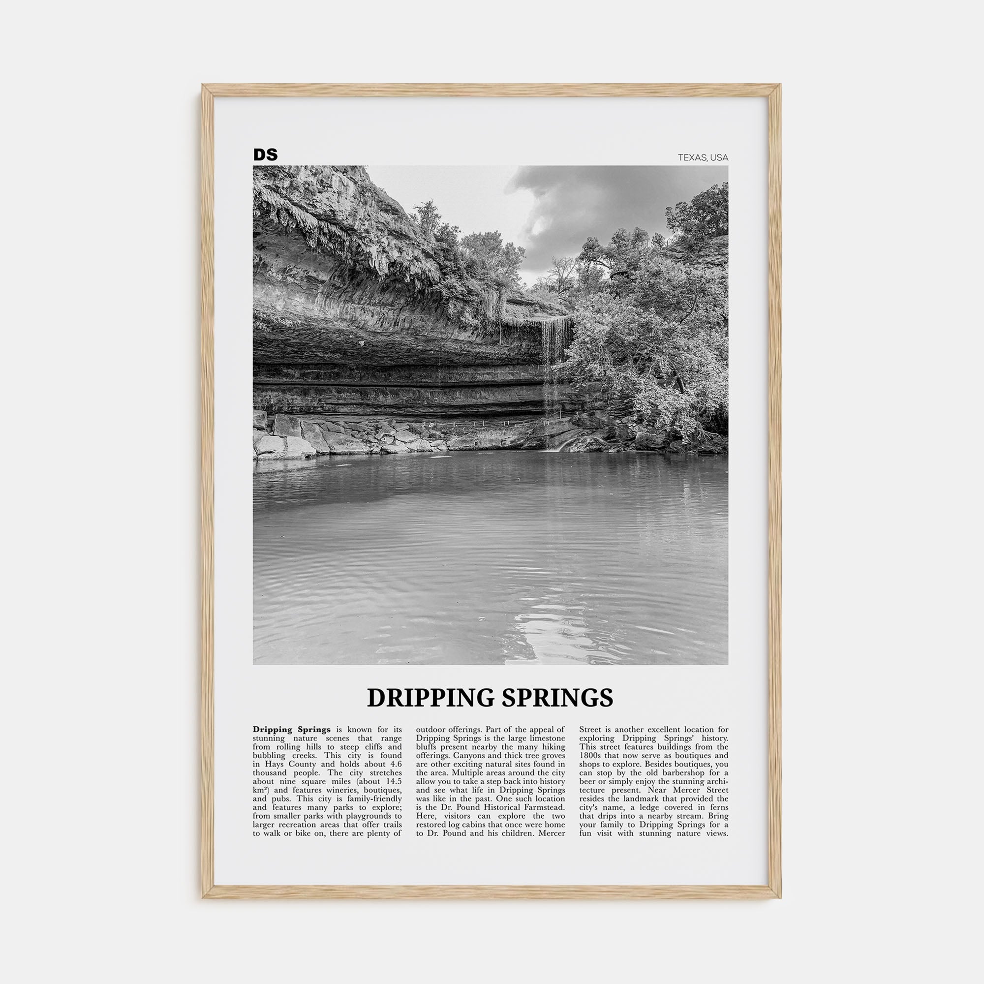 Dripping Springs Travel B&W Poster