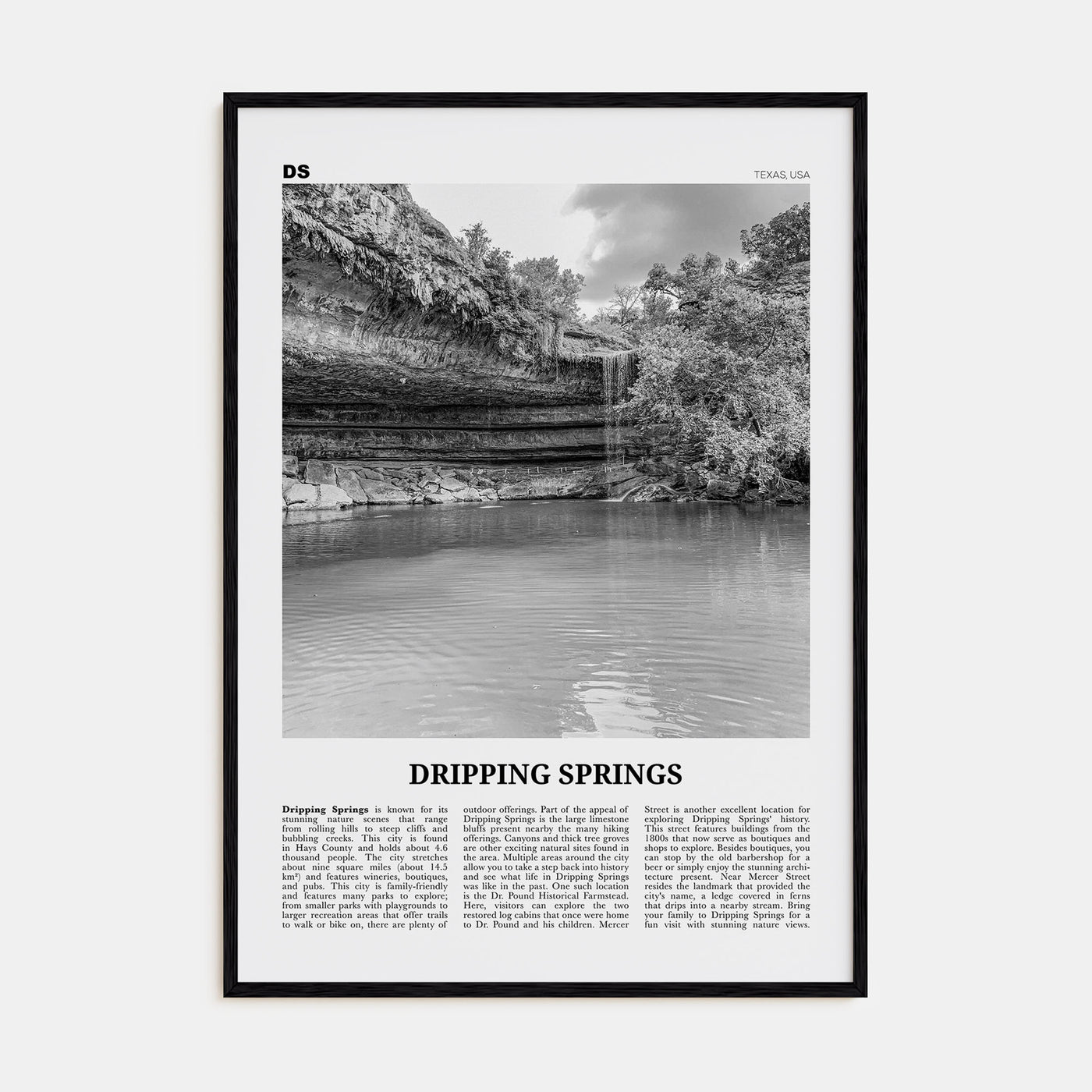 Dripping Springs Travel B&W Poster