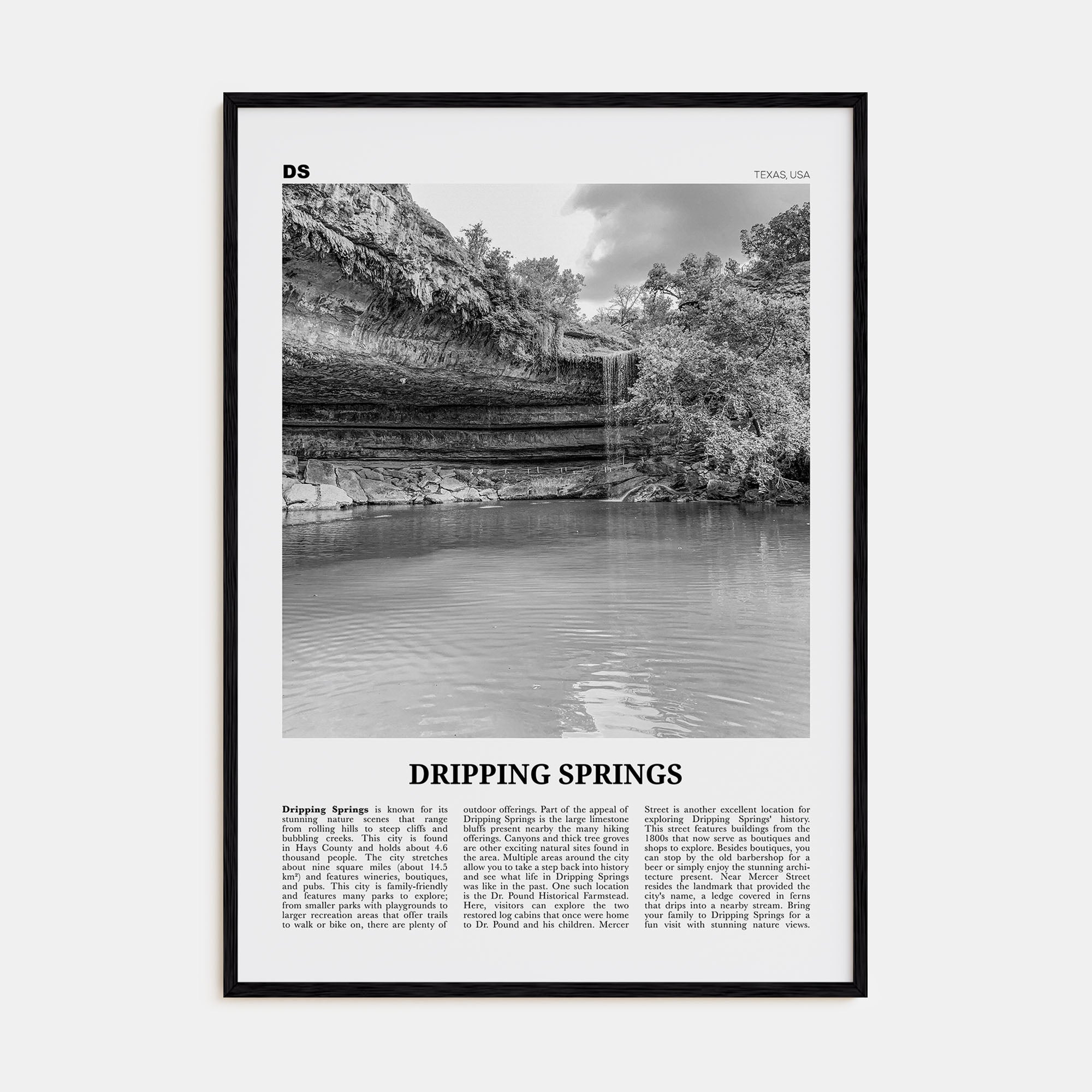Dripping Springs Travel B&W Poster