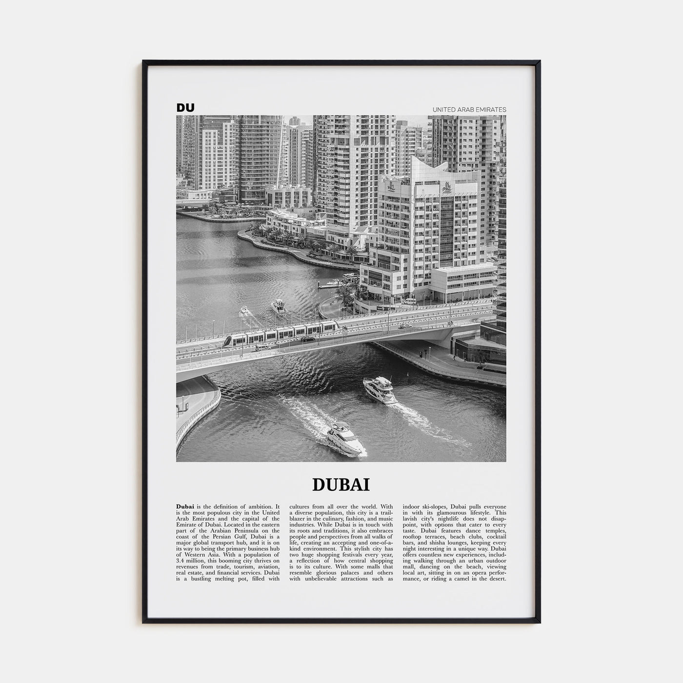 Dubai Travel B&W No 3 Poster