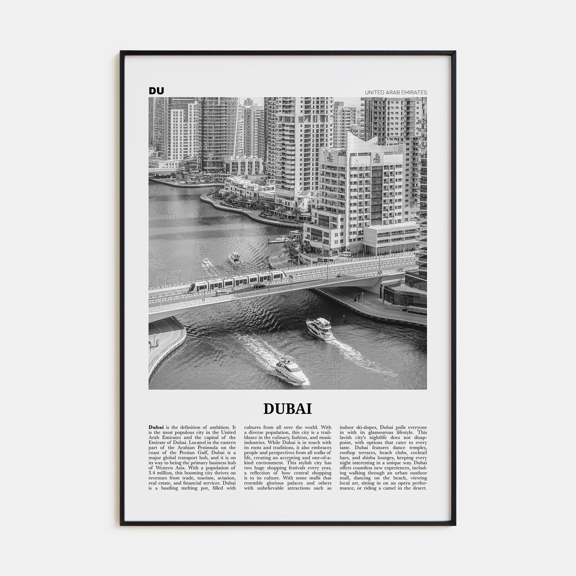 Dubai Travel B&W No 3 Poster