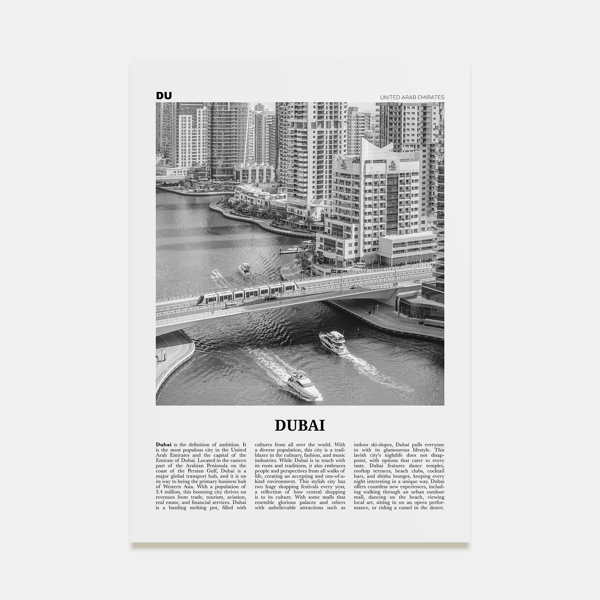 Dubai Travel B&W No 3 Poster