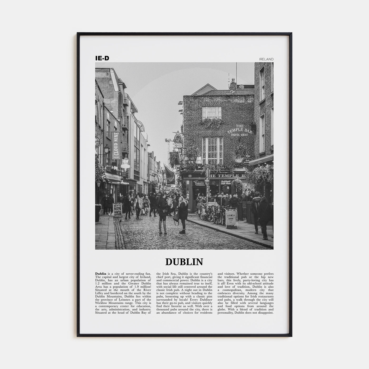 Dublin Travel B&W No 1 Poster