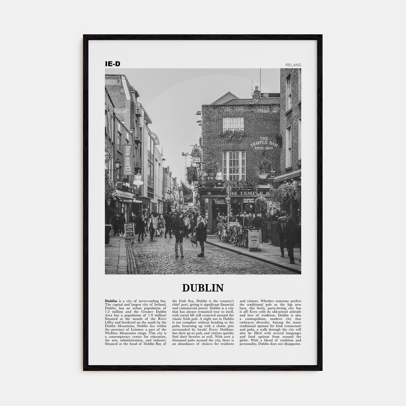 Dublin Travel B&W No 1 Poster