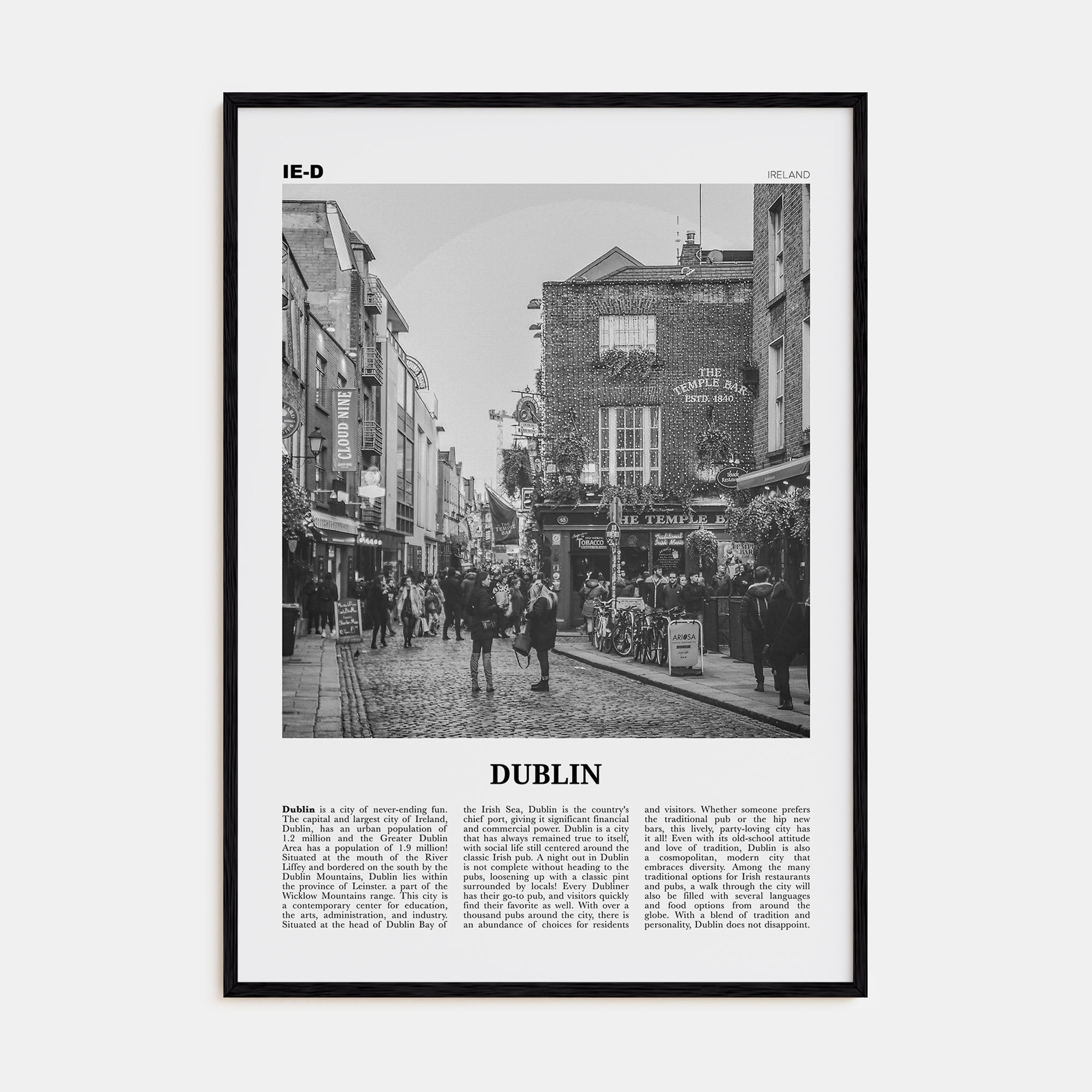 Dublin Travel B&W No 1 Poster