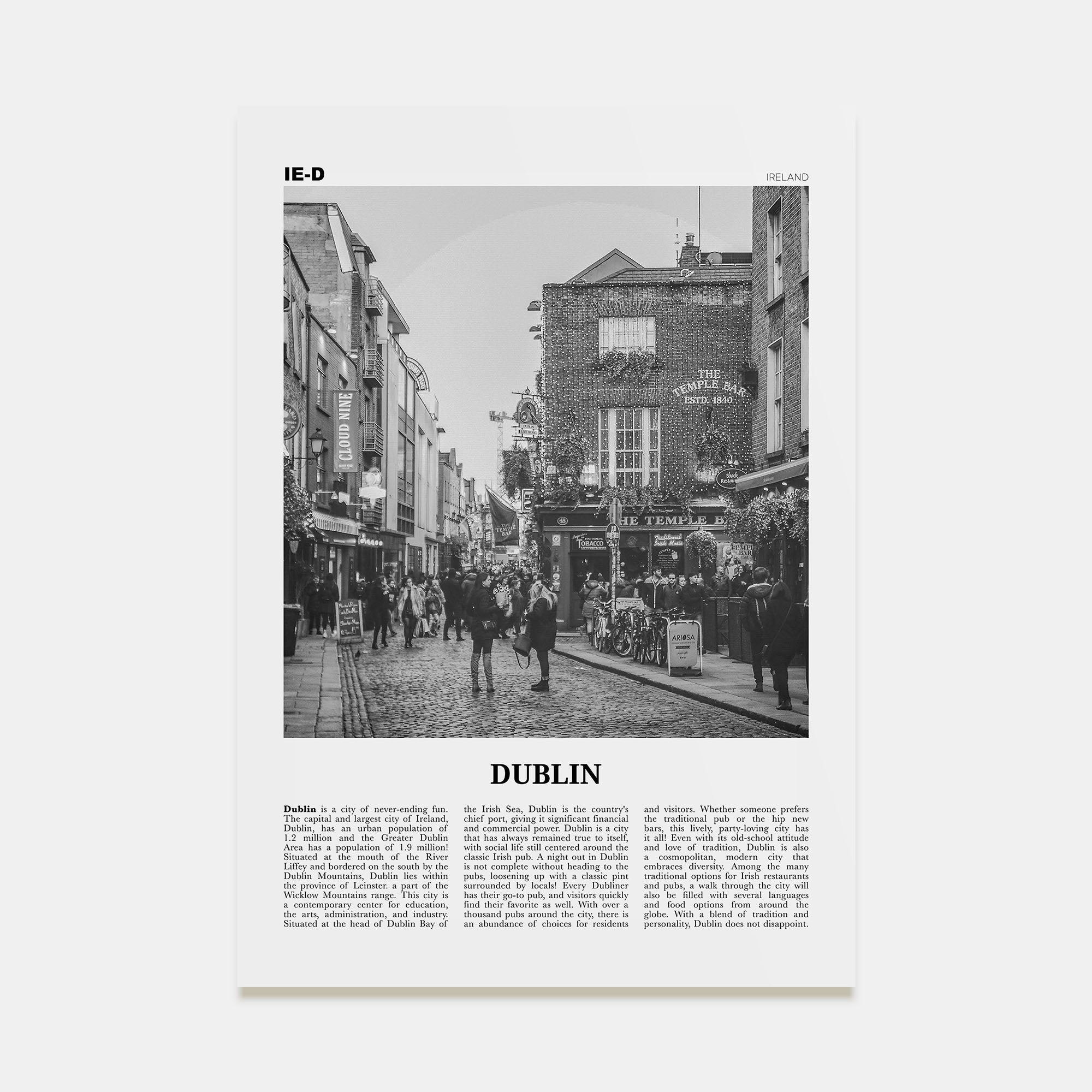 Dublin Travel B&W No 1 Poster