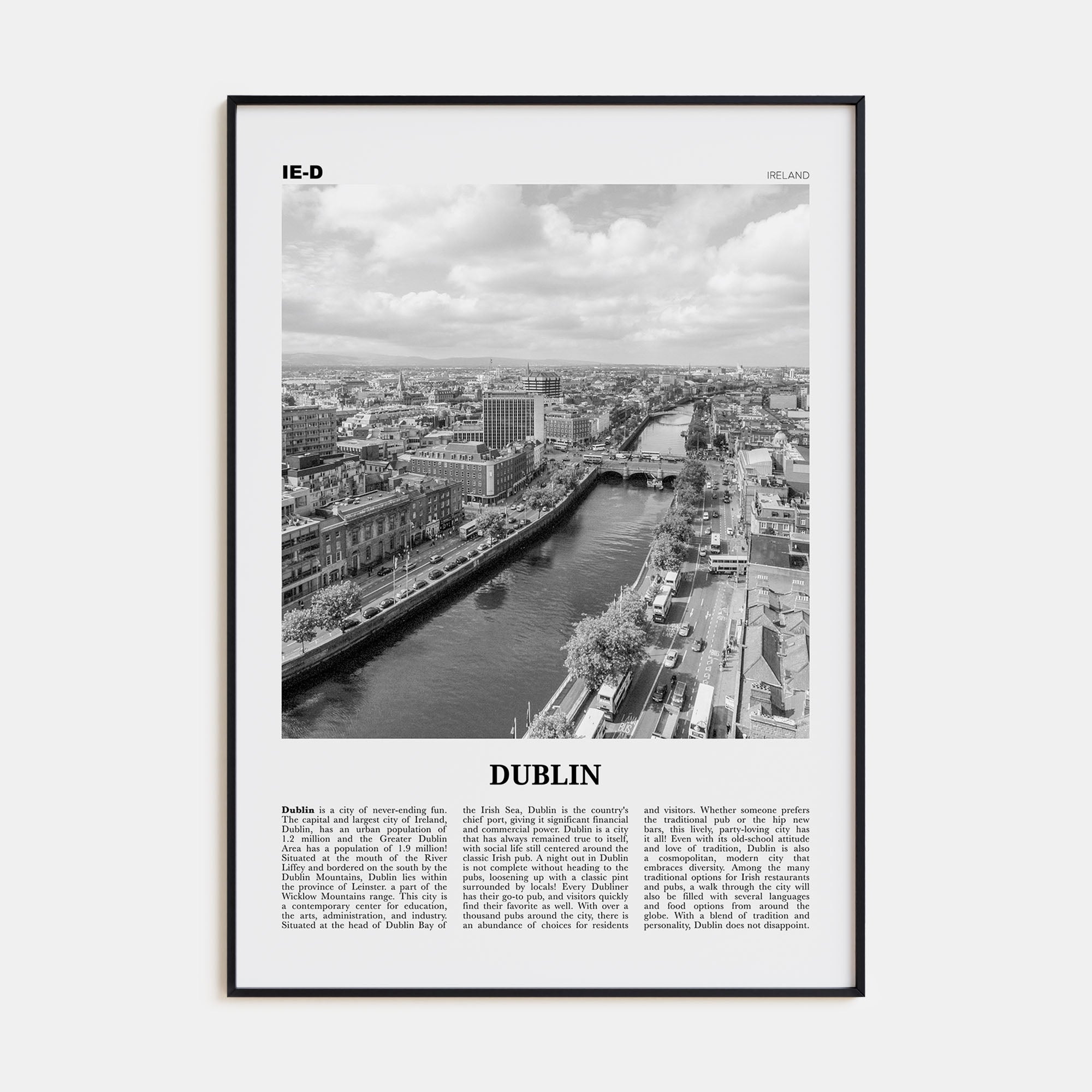 Dublin Travel B&W No 2 Poster